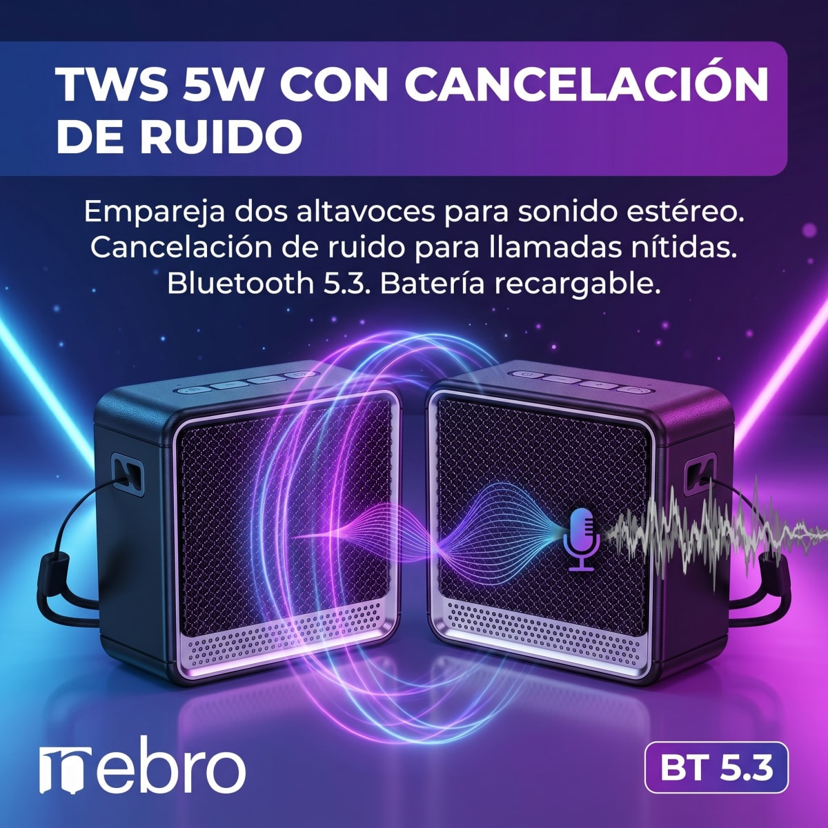 Bocina Bluetooth NEBRO WG187 Bluetooth 5W Cancelación Ruido2