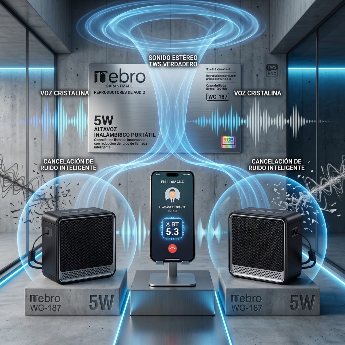 Bocina Bluetooth NEBRO WG187 Bluetooth 5W Cancelación Ruido4