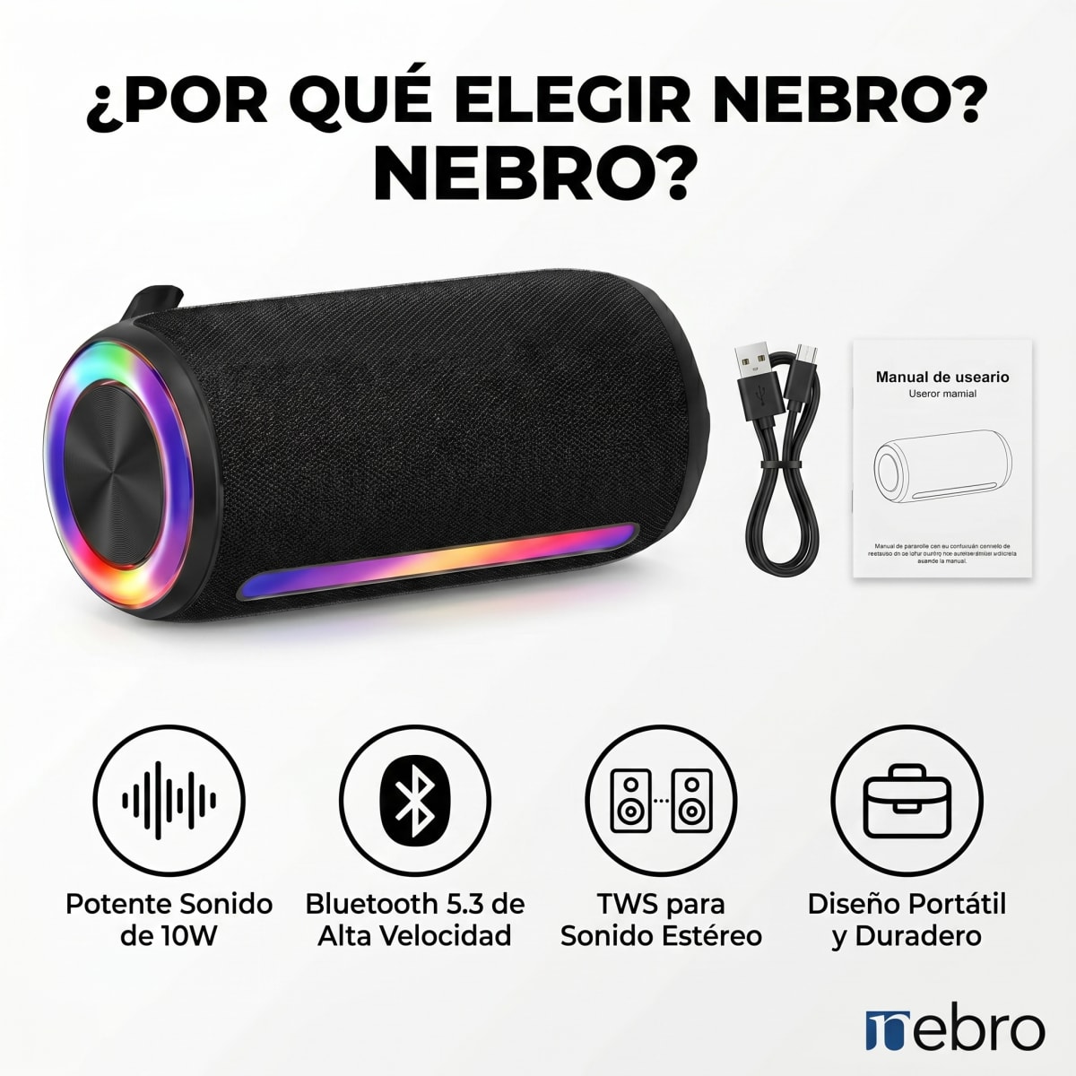 Bocina Bluetooth NEBRO WG192 Bluetooth 53 10W7