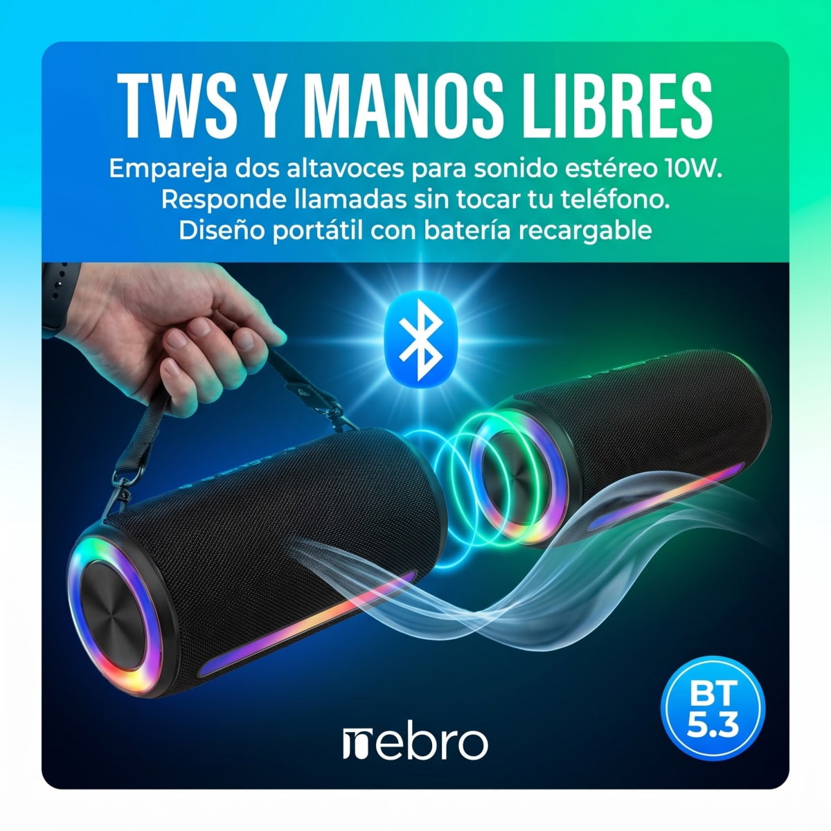 Bocina Bluetooth NEBRO WG192 Bluetooth 53 10W4