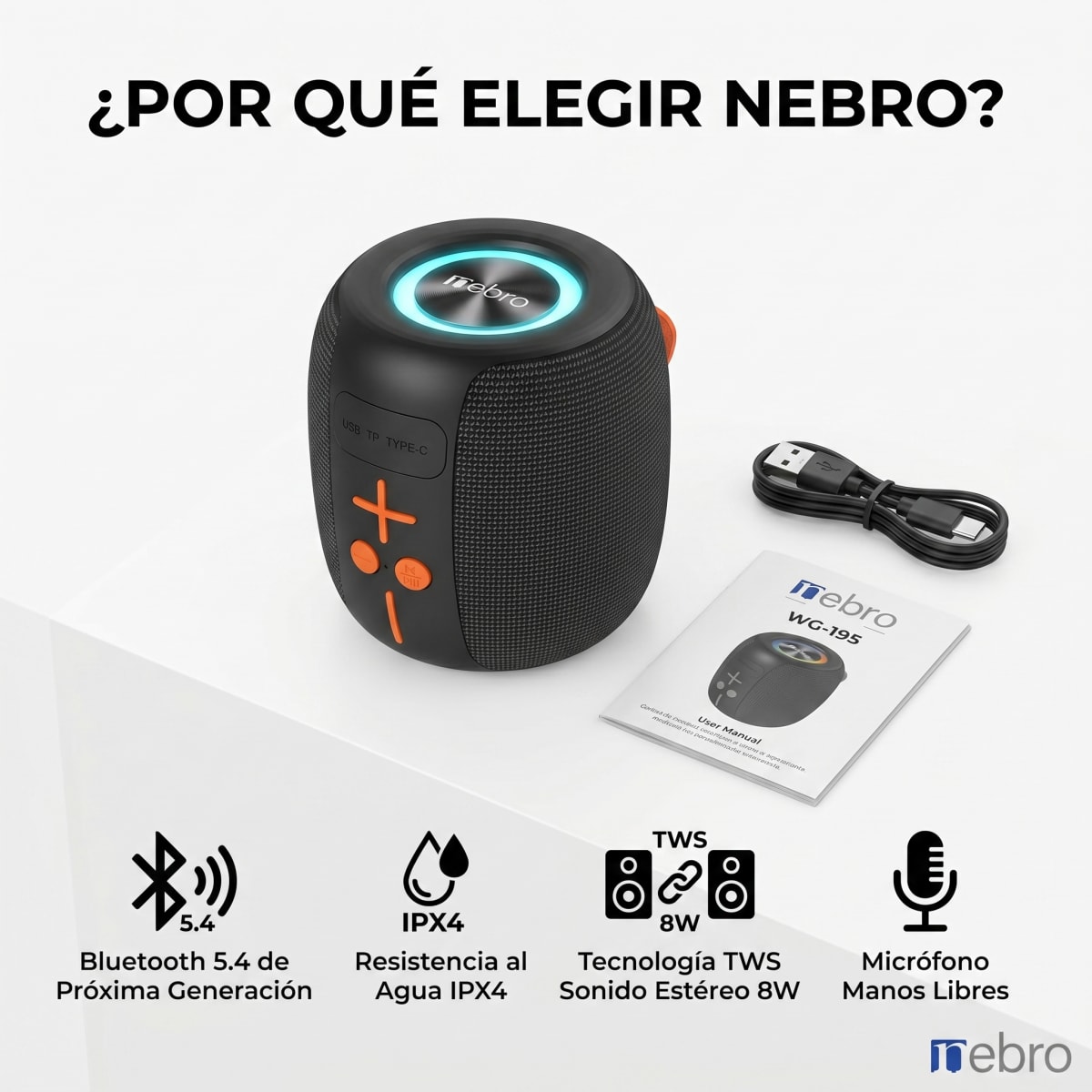 Bocina Bluetooth TWS Bluetooth 54 8W IPX4 NEBRO WG1953
