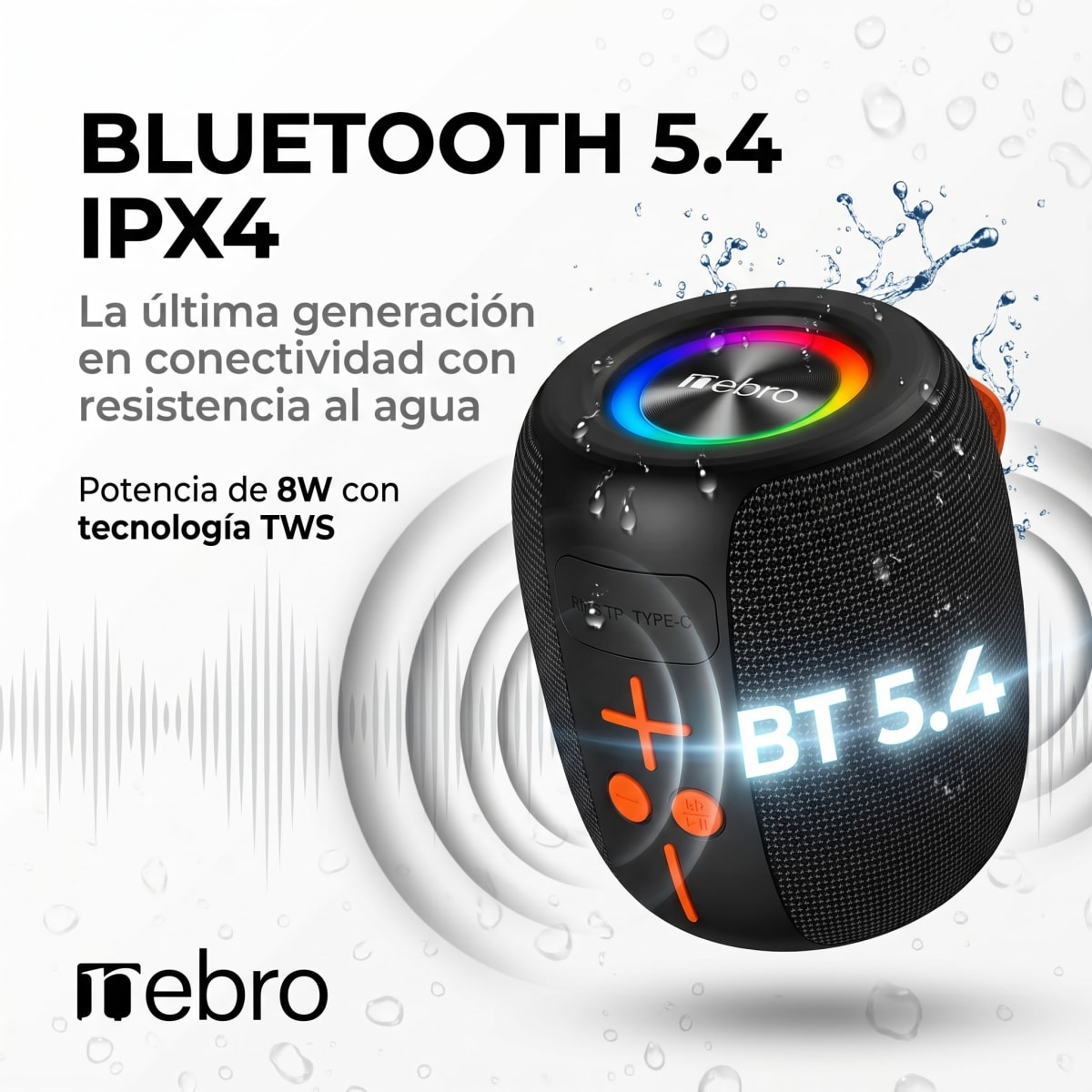 Bocina Bluetooth TWS Bluetooth 54 8W IPX4 NEBRO WG1955