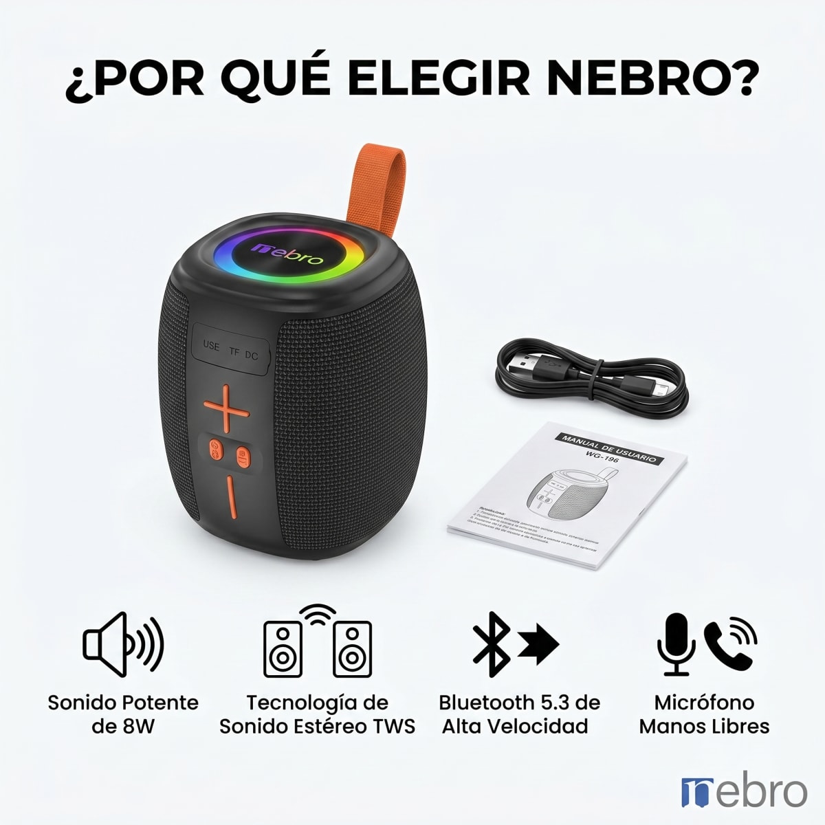 Bocina Bluetooth TWS NEBRO WG196 Bluetooth 53 8W7