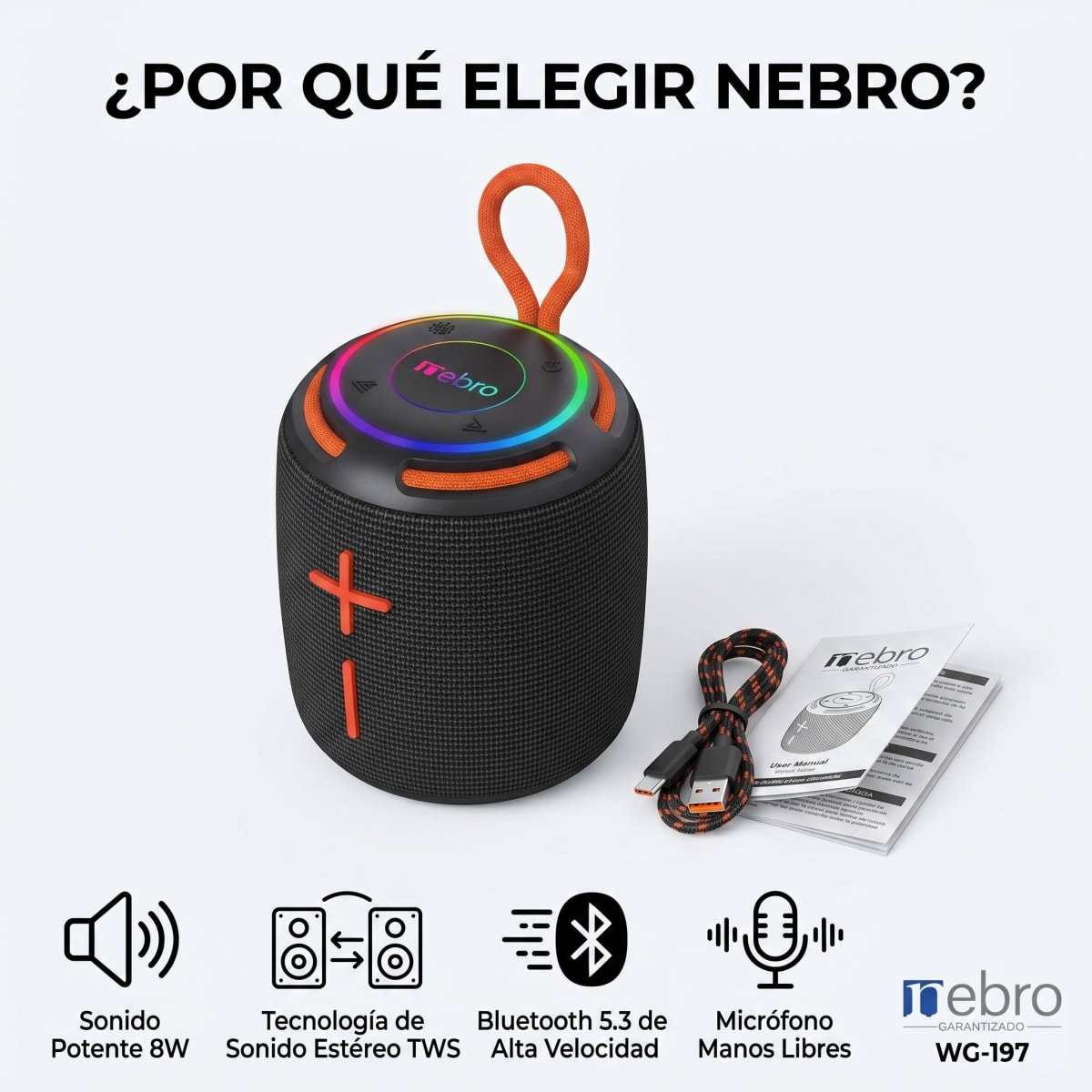 Bocina Bluetooth TWS NEBRO WG197 Bluetooth 53 8W7