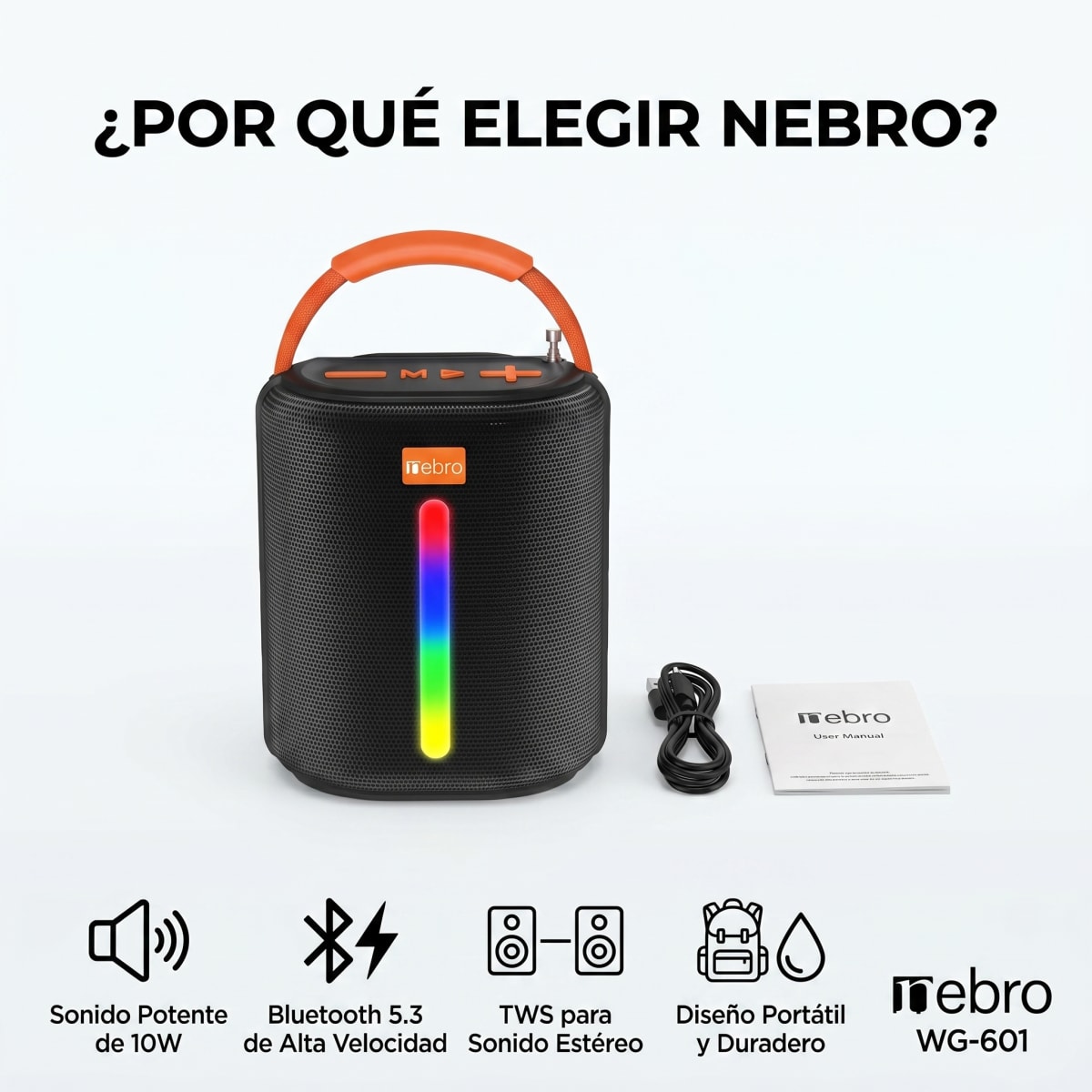 Bocina Bluetooth NEBRO WG601 Bluetooth 53 10W Solar6