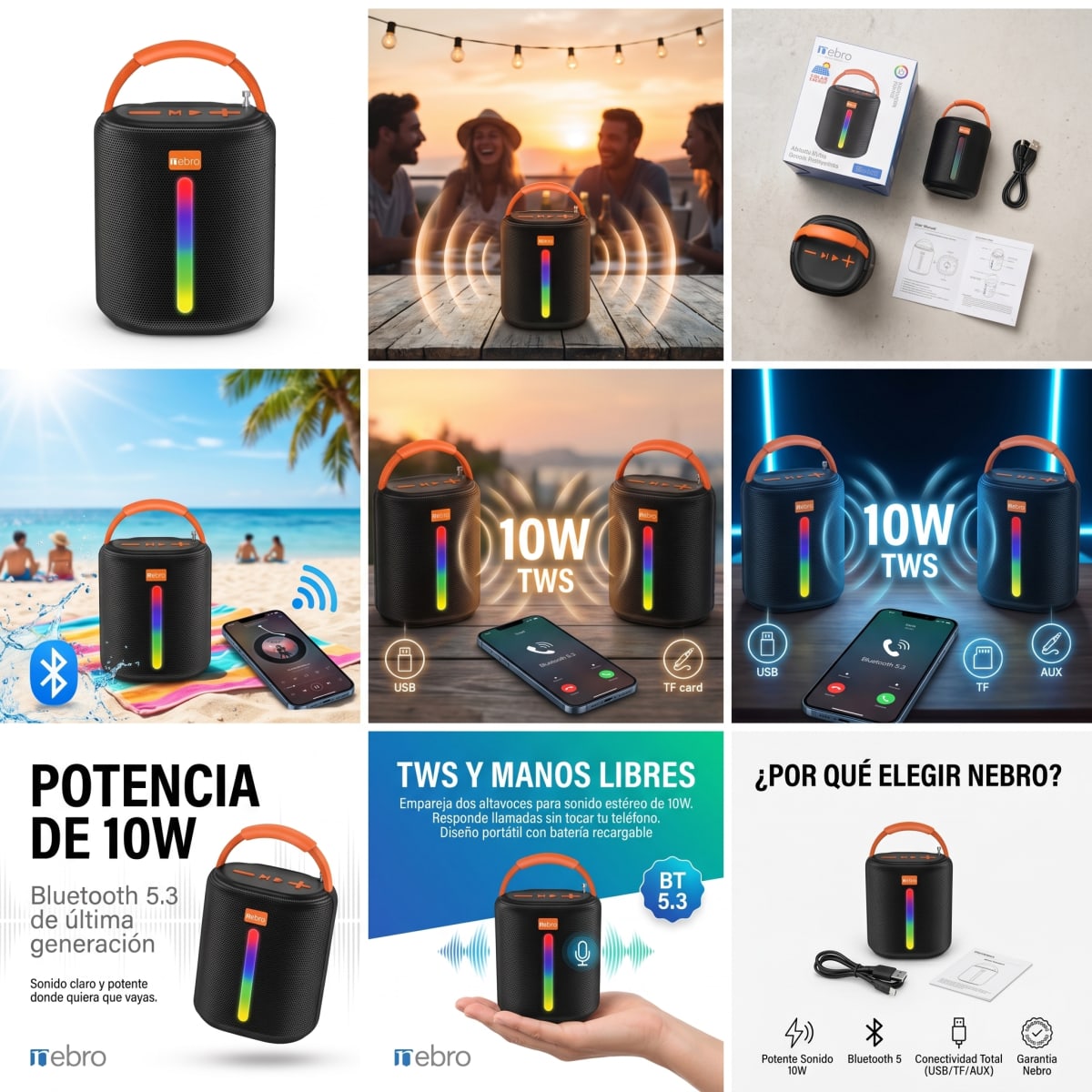 Bocina Bluetooth NEBRO WG601 Bluetooth 53 10W Solar5
