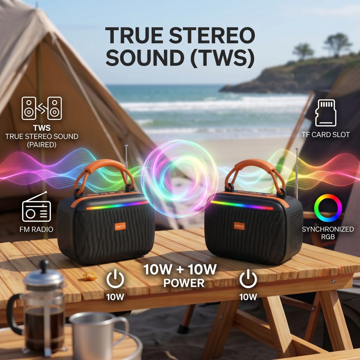 Bocina Bluetooth RGB Solar NEBRO WG602 10W TWS Radio FM Tarjeta TF4