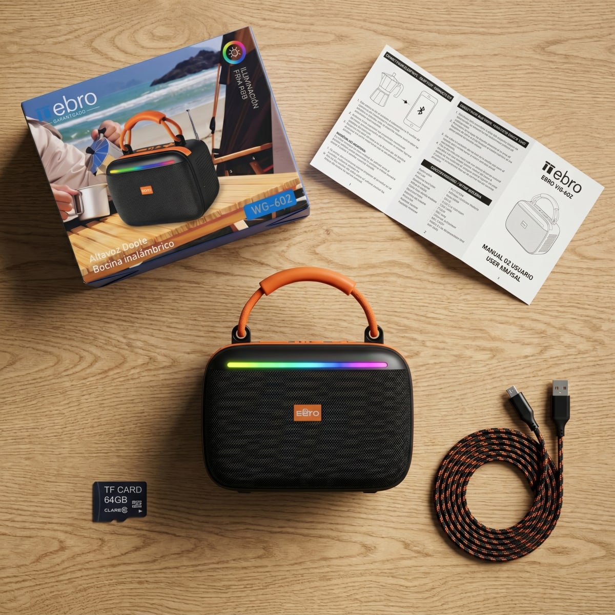 Bocina Bluetooth RGB Solar NEBRO WG602 10W TWS Radio FM Tarjeta TF5