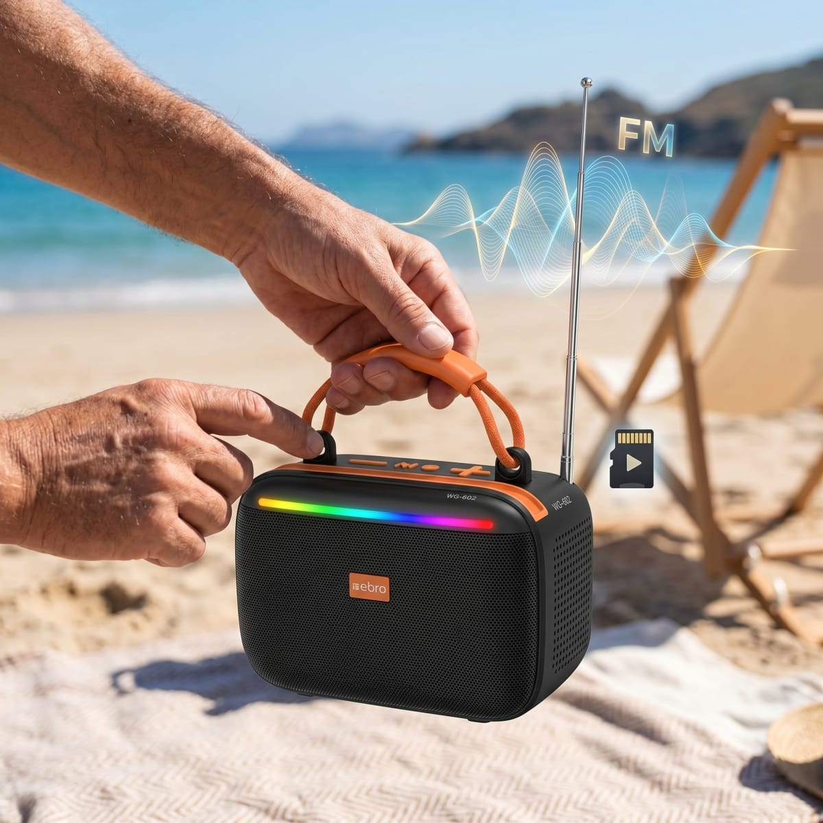 Bocina Bluetooth RGB Solar NEBRO WG602 10W TWS Radio FM Tarjeta TF6