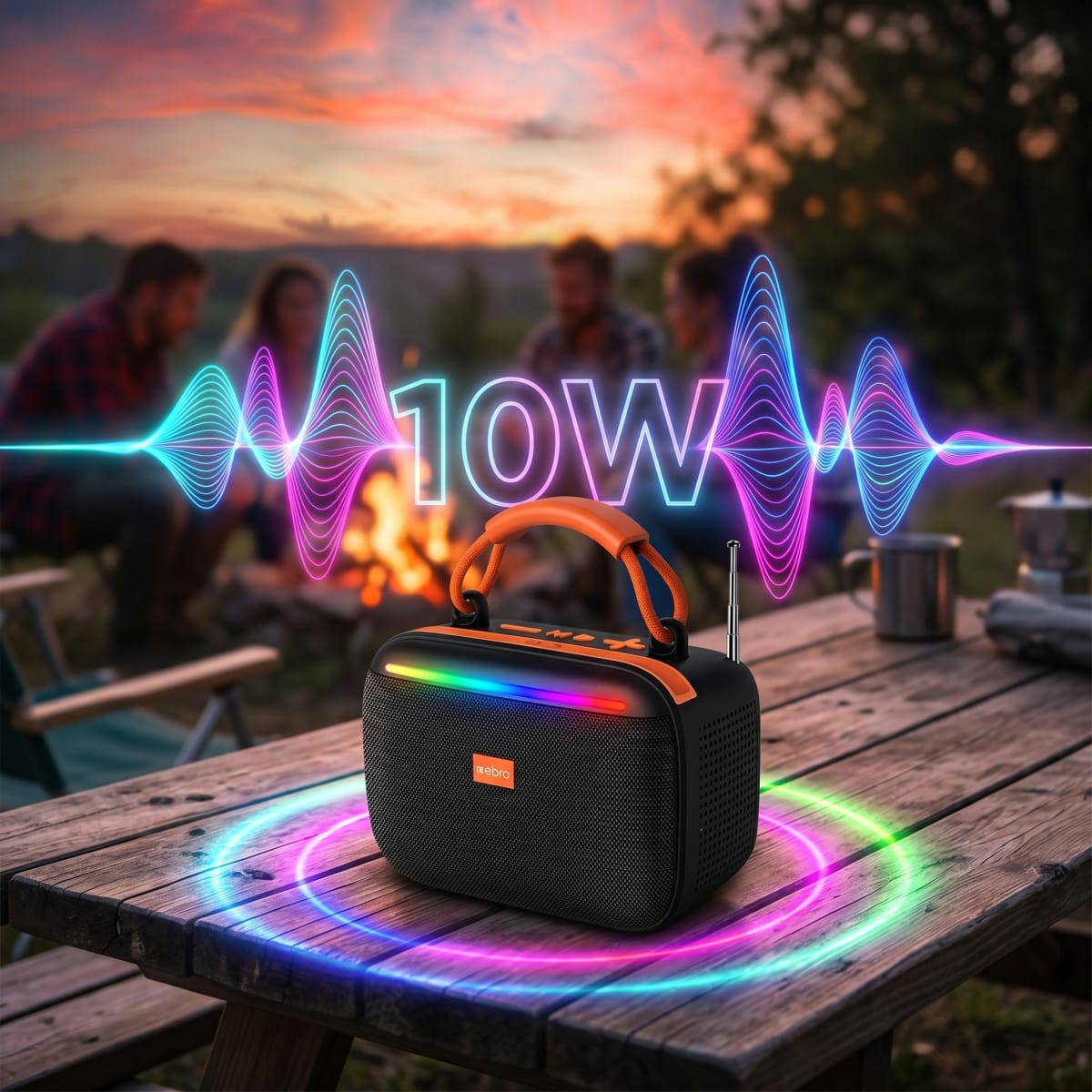 Bocina Bluetooth RGB Solar NEBRO WG602 10W TWS Radio FM Tarjeta TF7