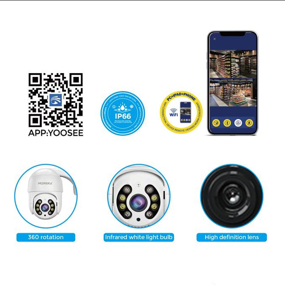 Cámara IP 360° Wifi 3mp Visión Nocturna Certificación IP66 Micrófono y altavoz JK-0037