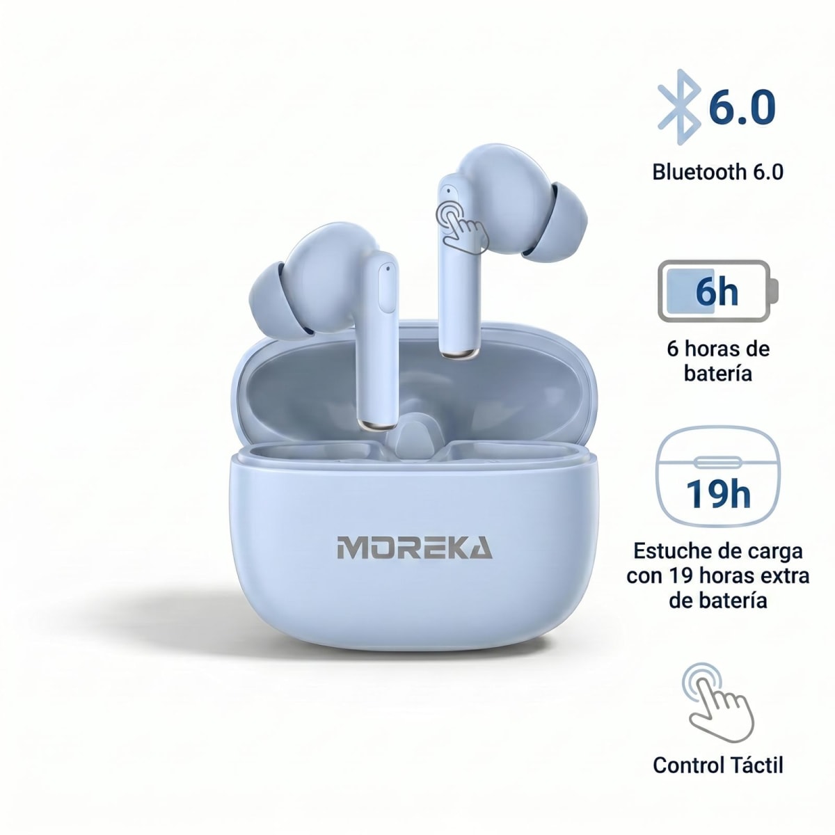 Audífonos Inalámbricos Moreka E603 con 25 Horas de Autonomía Control Táctil y Cancelación de Ruido5