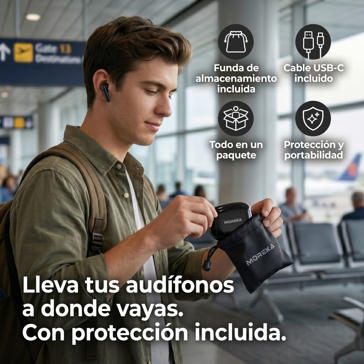 Audífonos Inalámbricos Moreka E603 con 25 Horas de Autonomía Control Táctil y Cancelación de Ruido4
