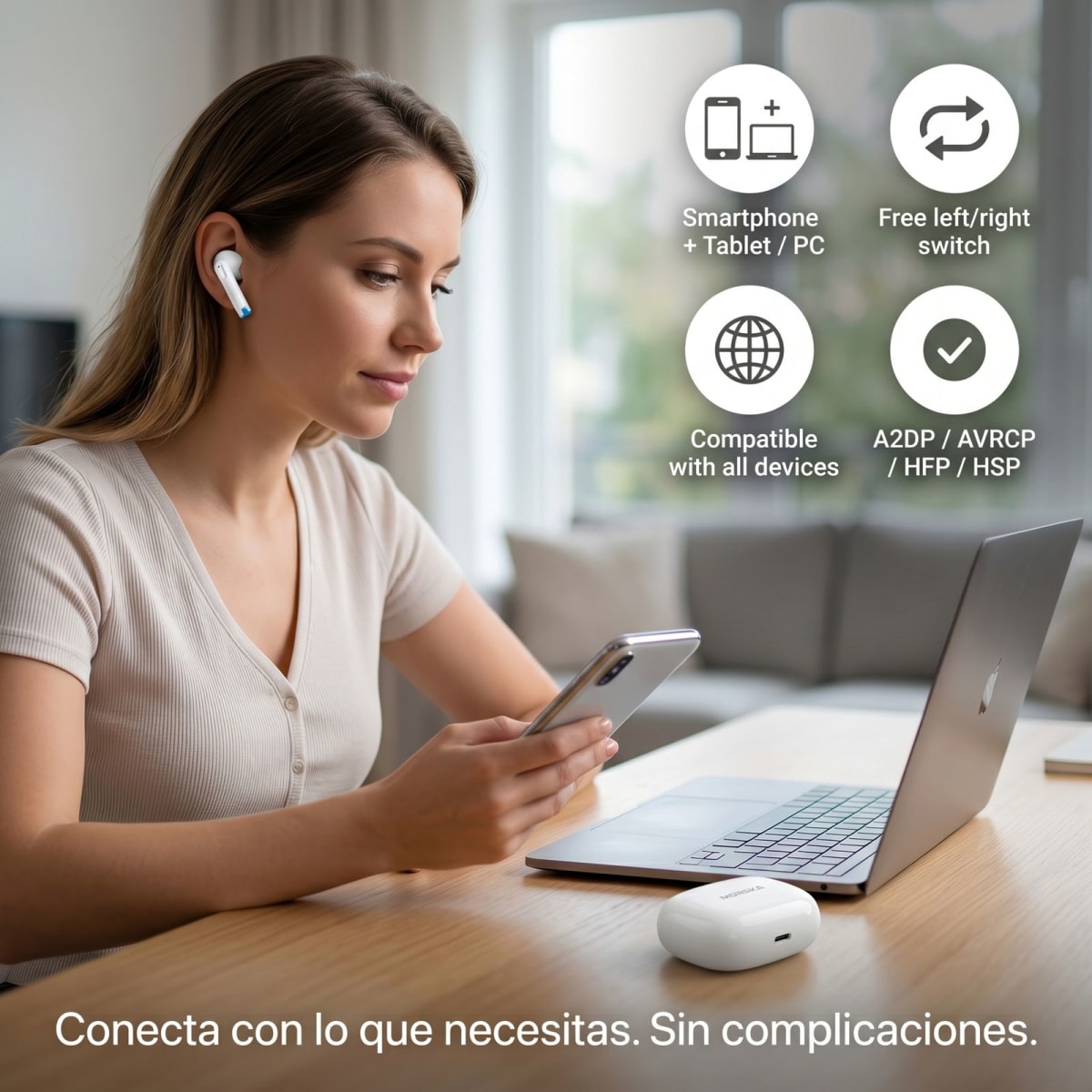 Audífonos Inalámbricos Moreka E603 con 25 Horas de Autonomía Control Táctil y Cancelación de Ruido2