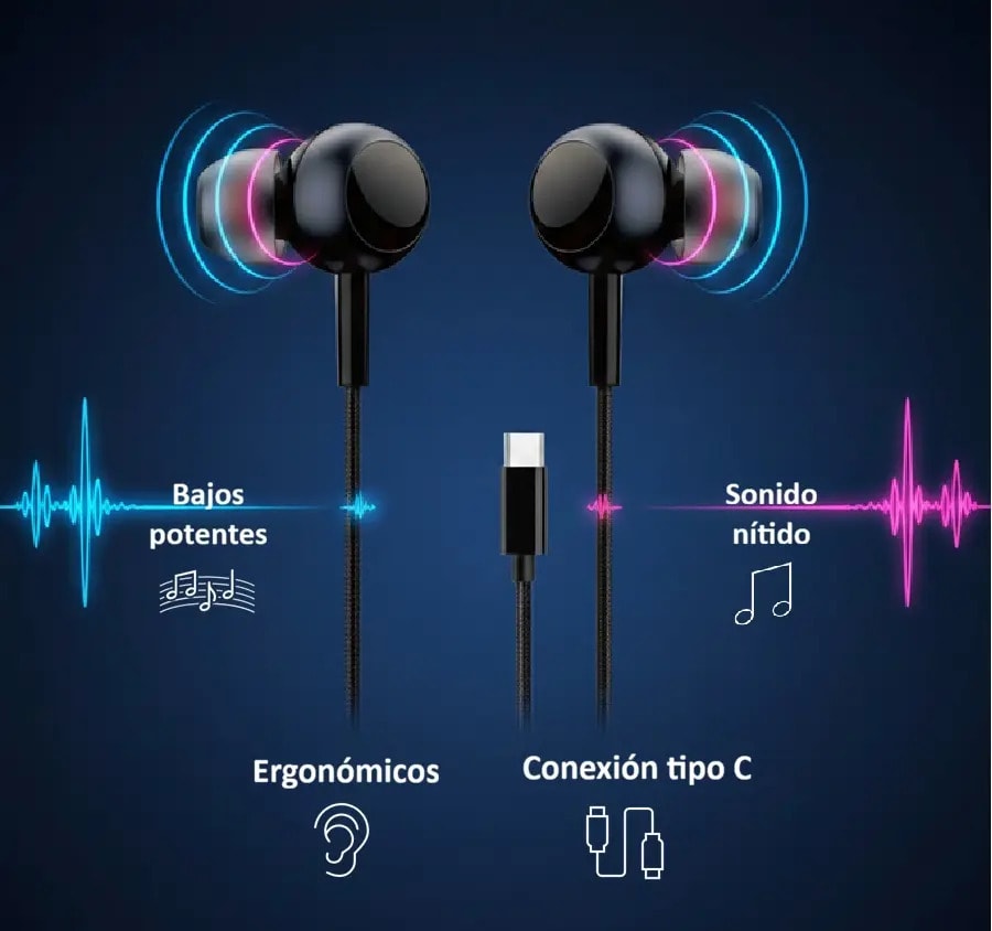 Audífonos Intraurales Nebro WJ-008 USB-C Sonido HD de Alta Resolución2