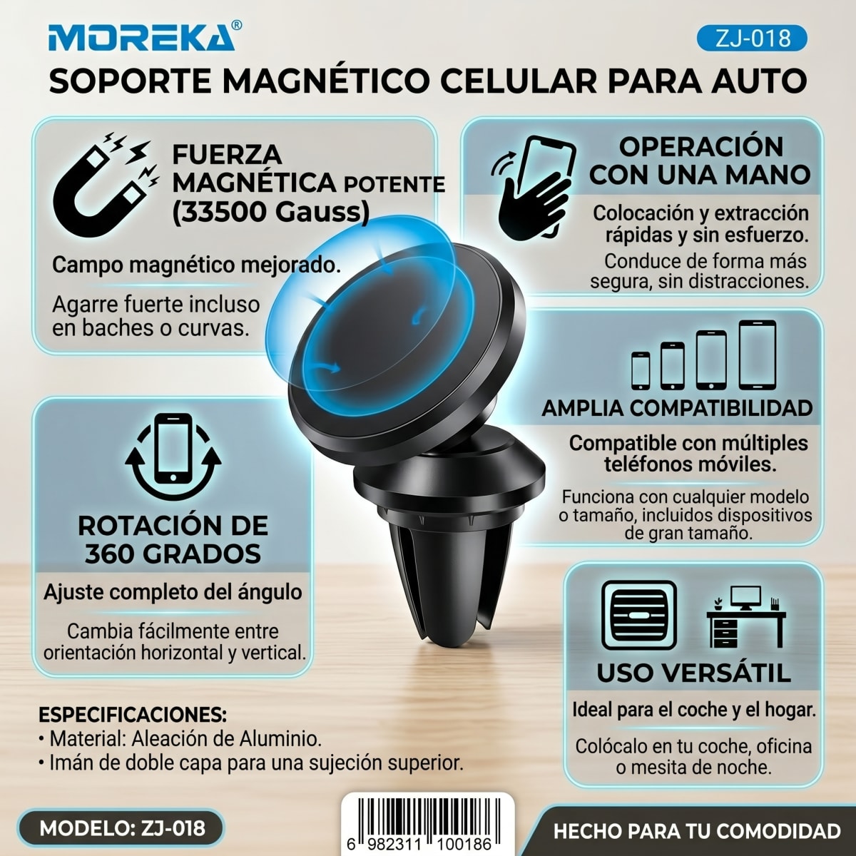 Soporte para Celular en Auto Magnético ZJ-018 Universal con Giratorio 360 Grados y Campo Magnético Segura para Múltiples Móviles8
