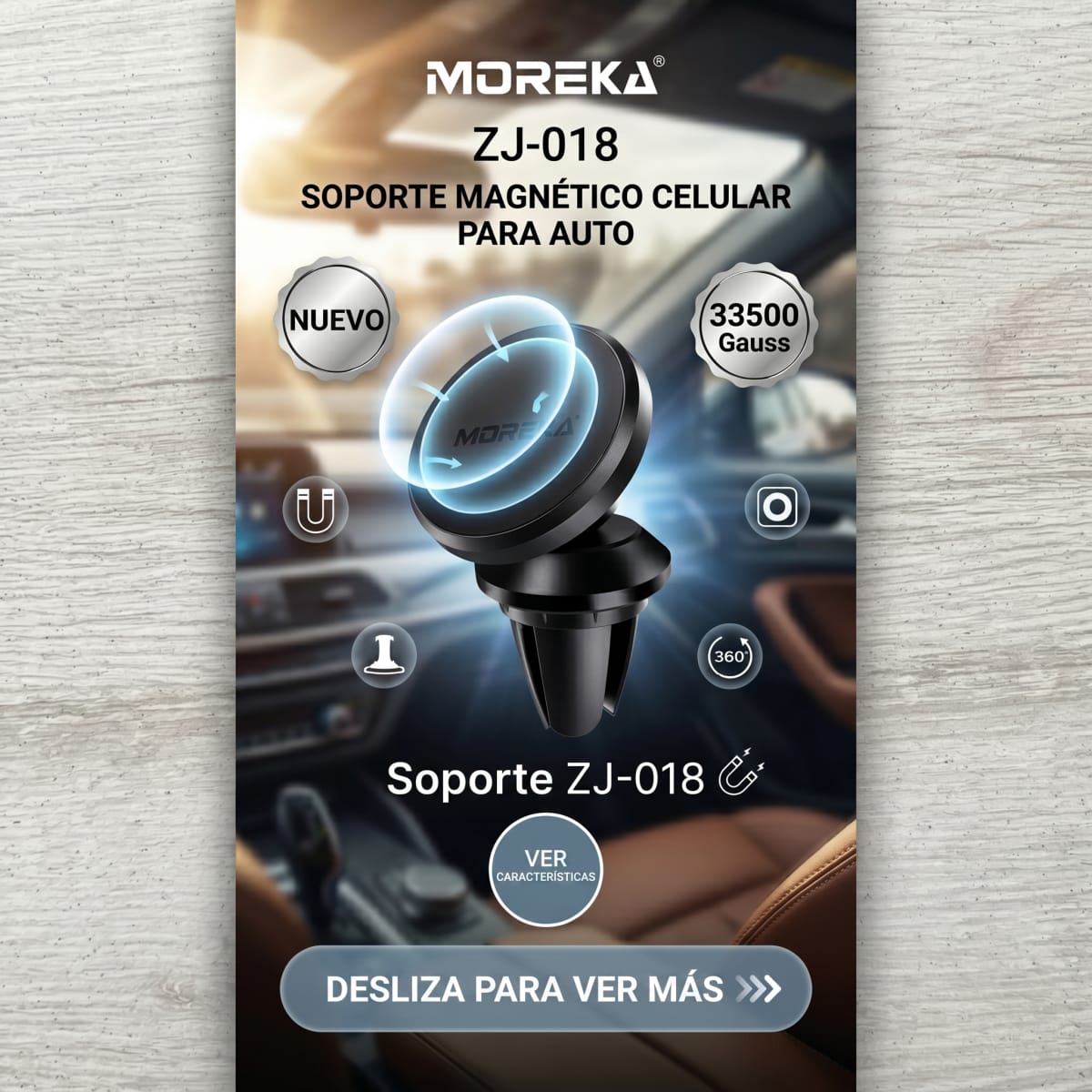 Soporte para Celular en Auto Magnético ZJ-018 Universal con Giratorio 360 Grados y Campo Magnético Segura para Múltiples Móviles5