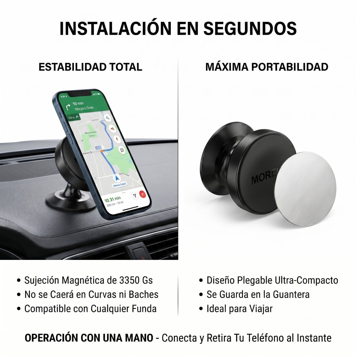 Soporte Magnético para Auto Moreka ZJ-019 de Aleación de Aluminio Sujeción 3350Gs Giro 360° Operación con Una Mano Compatibilidad Universal para Todos los Celulares2