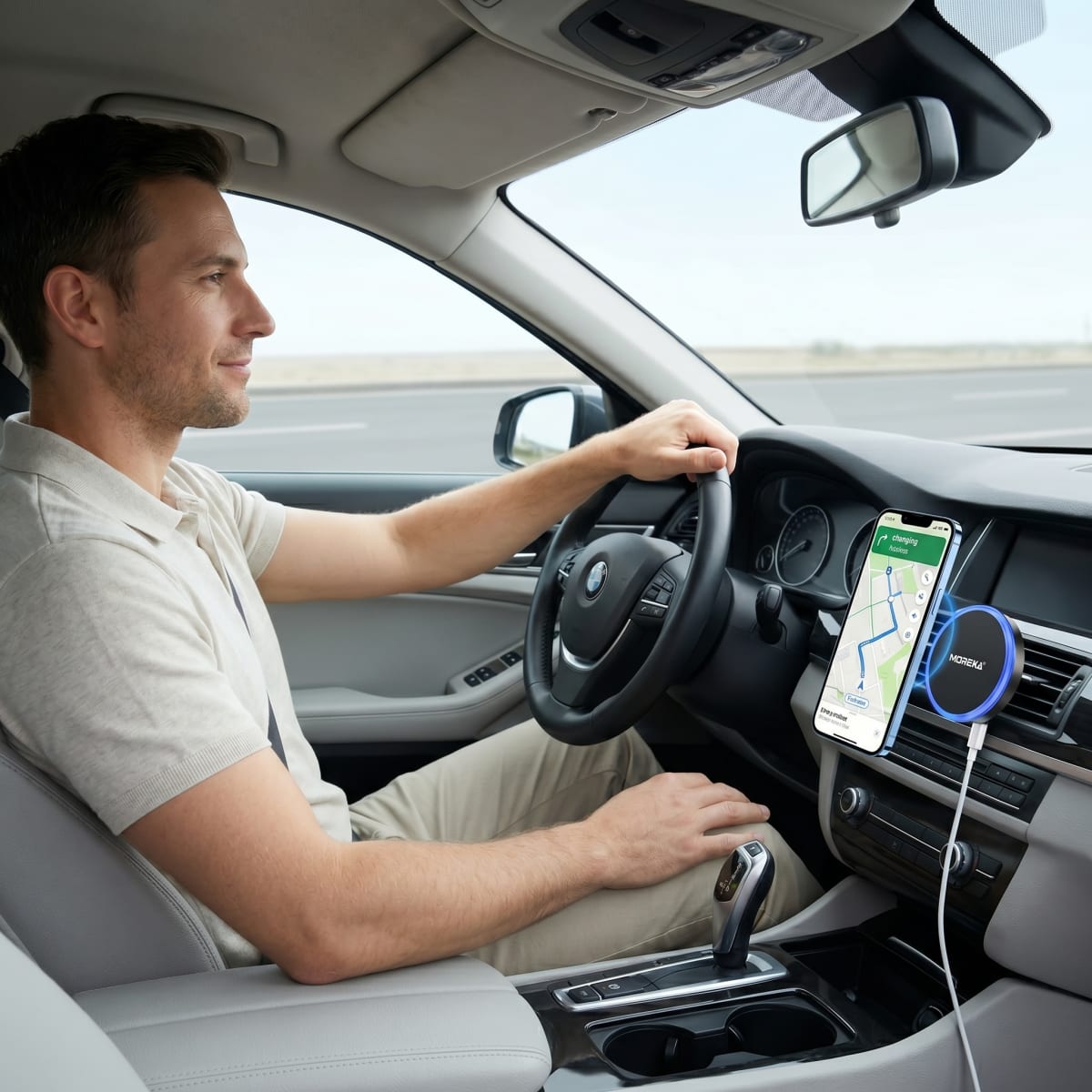 Cargador Inalámbrico Magnético para Auto Moreka ZJ-020 15W Soporte Ventilación Carga Rápida5