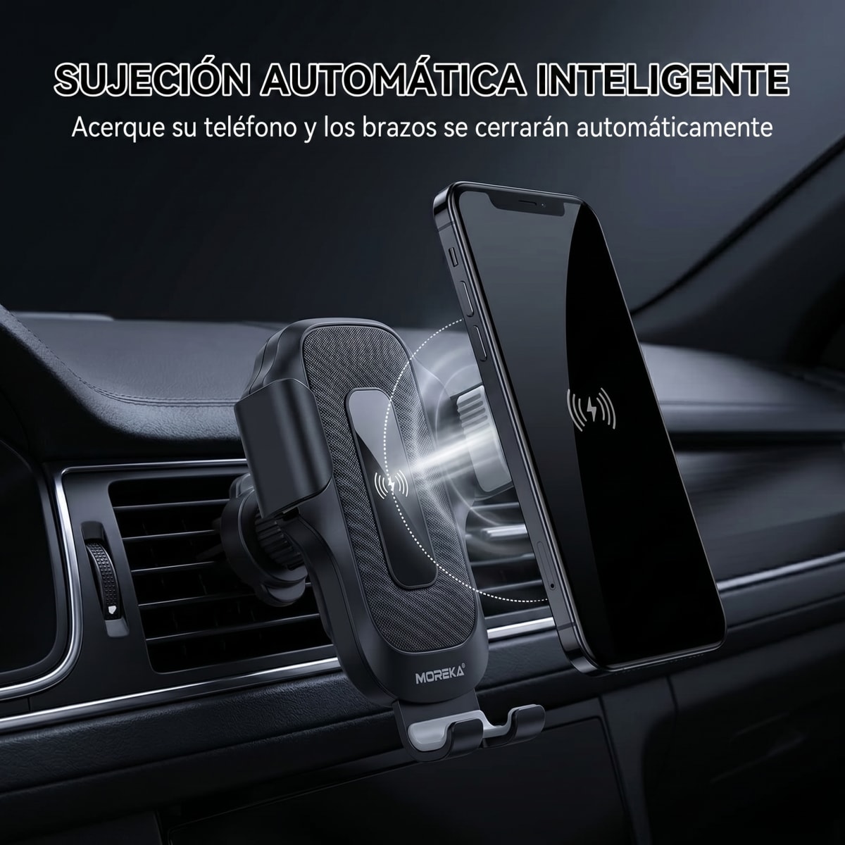 Soporte de Coche con Carga Inalámbrica Rápida Moreka ZJ-021 15W Sujeción Automática Inteligente y Clip para Rejilla de Ventilación5