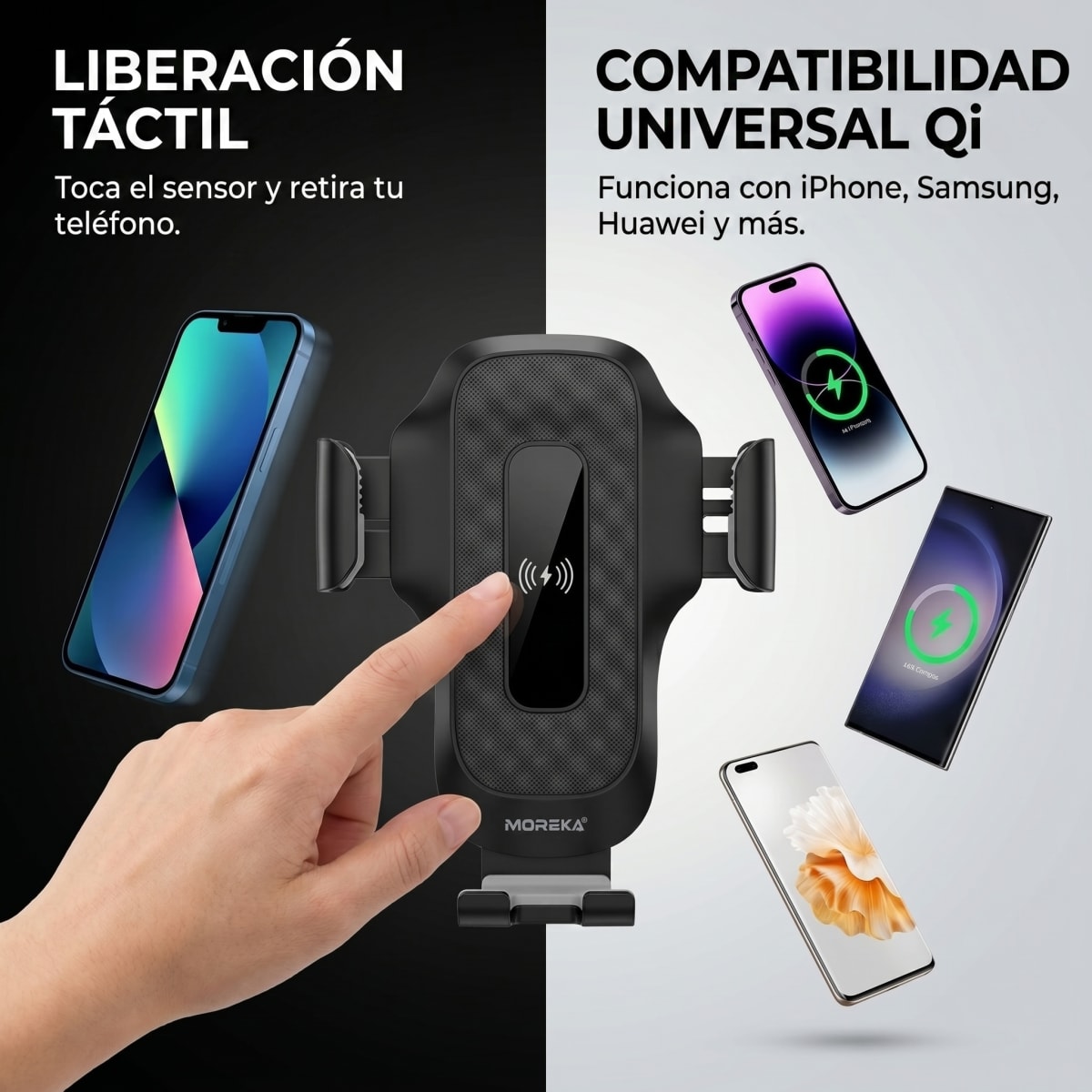 Soporte Celular Auto Carga Inalámbrica 15w Moreka Zj-0214