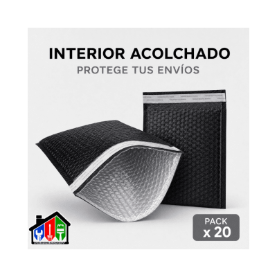 BOLSAS COURIER NEGRAS C/PLASTICO BURBUJA 35X40CM PACK 20 UD2