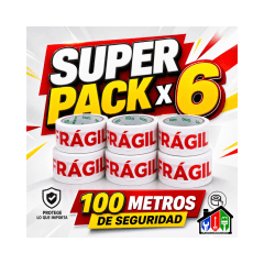 CINTA DE EMBALAJE FRAGIL 100MT X 4.5CM PACK 6 UNIDADES