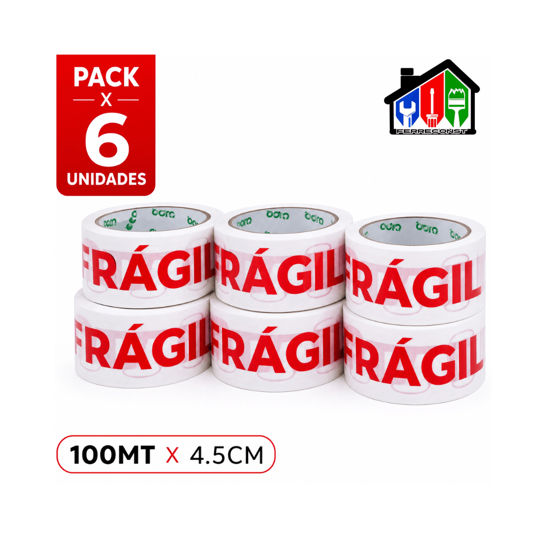 CINTA DE EMBALAJE FRAGIL 100MT X 4.5CM PACK 6 UNIDADES4