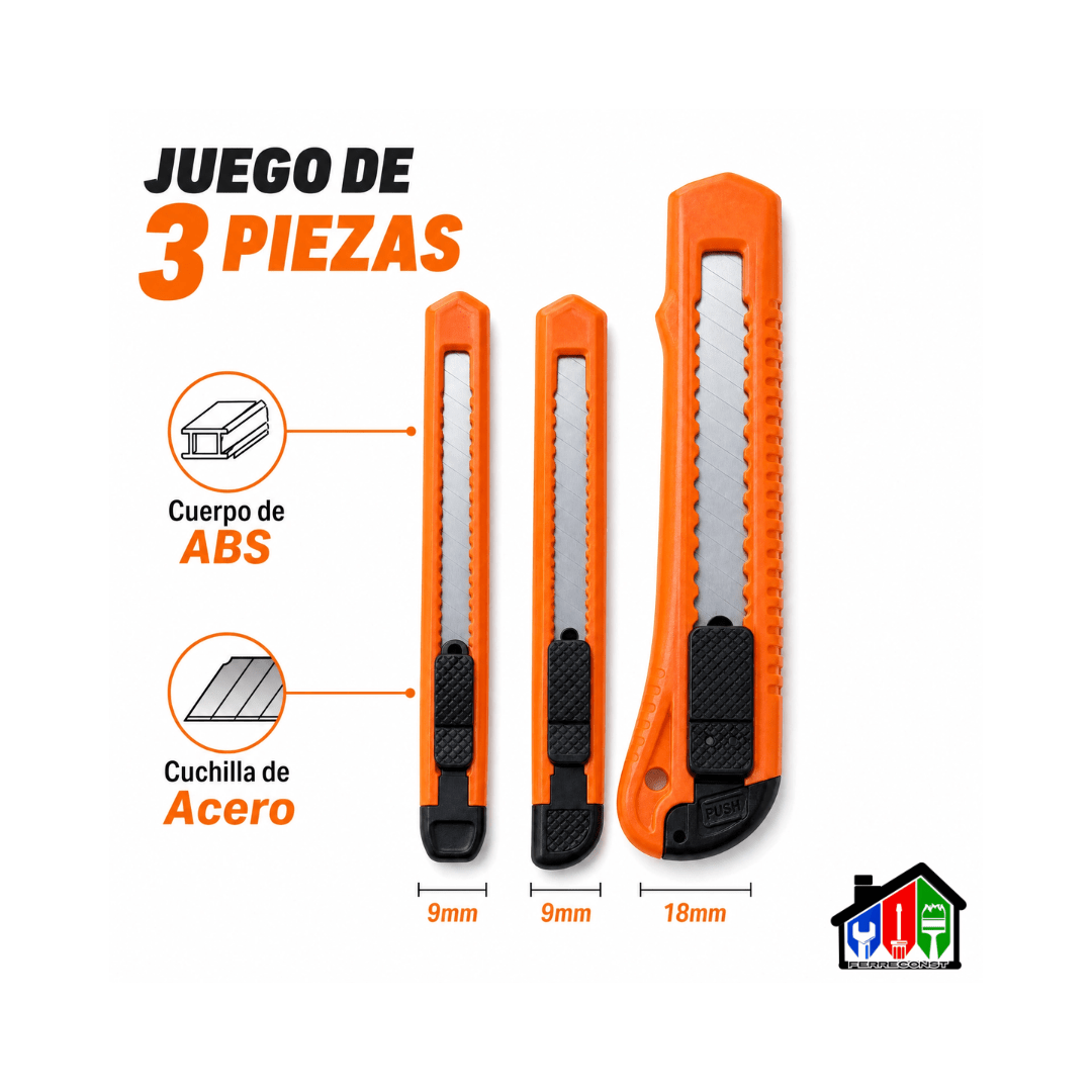 CORTA CARTON-CUTTER 9MM Y 18MM JUEGO DE 3 PCS2