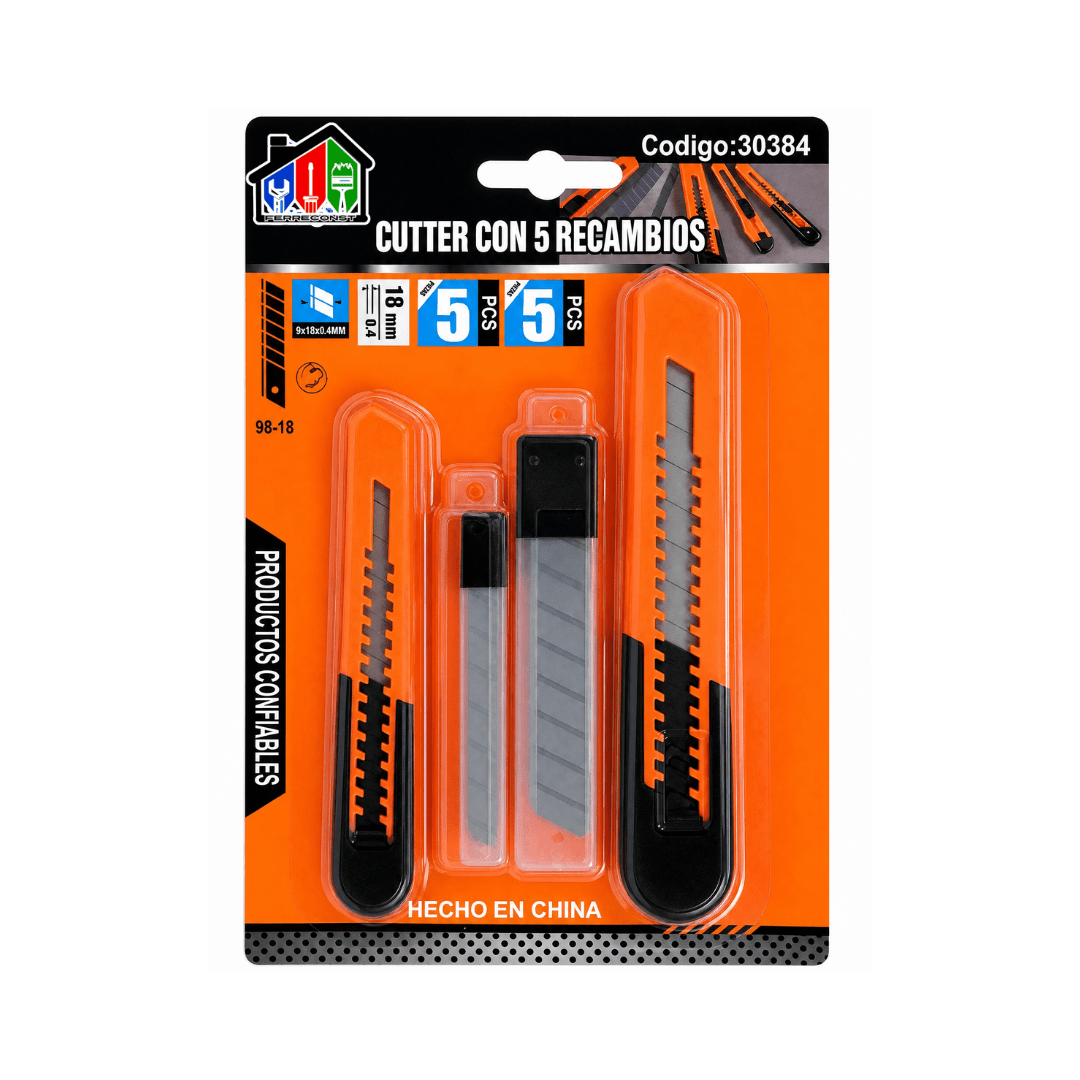 CORTA CARTON-CUTTER JUEGO CON 5 RECAMBIOS DE 9MM Y 18MM 0