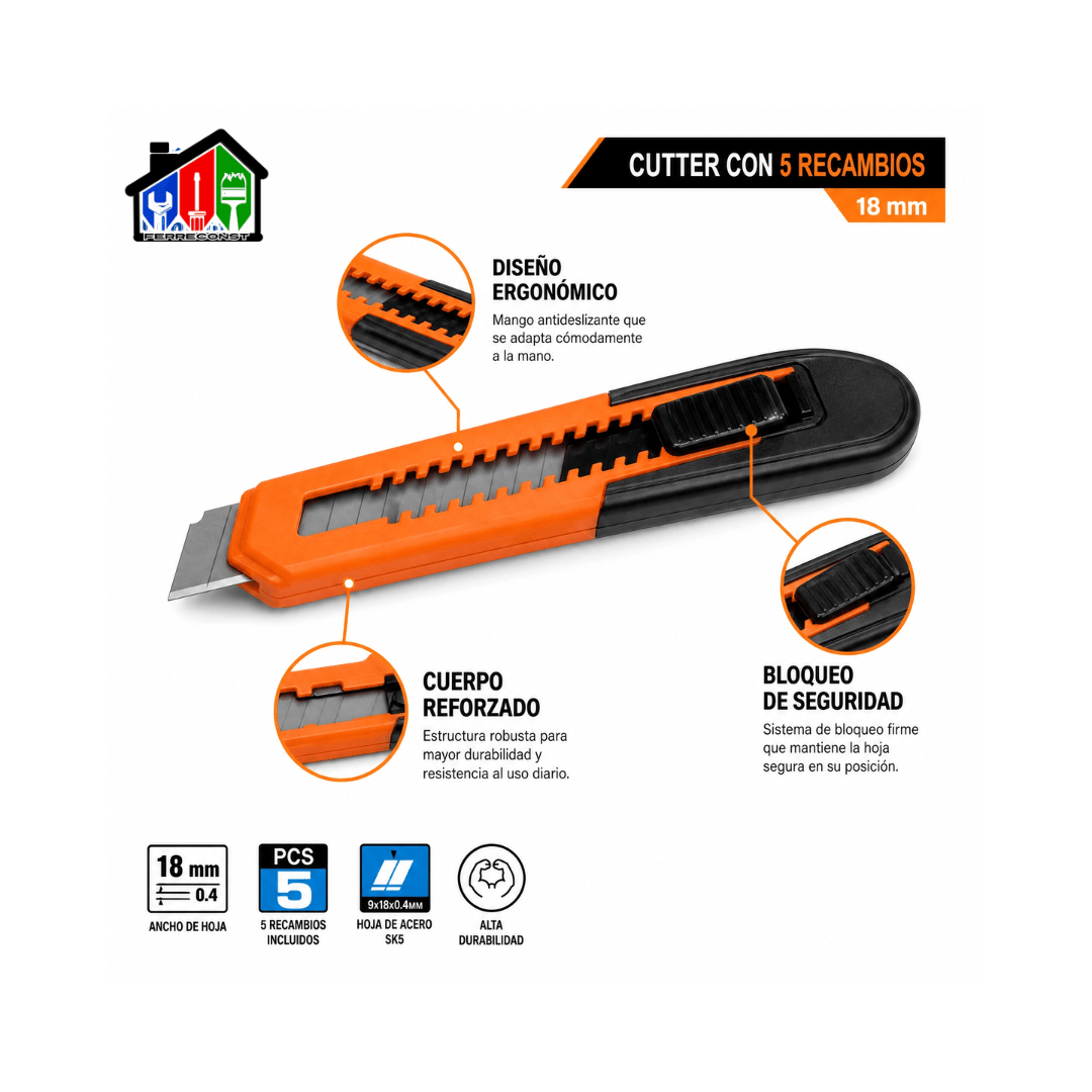 CORTA CARTON-CUTTER JUEGO CON 5 RECAMBIOS DE 9MM Y 18MM6