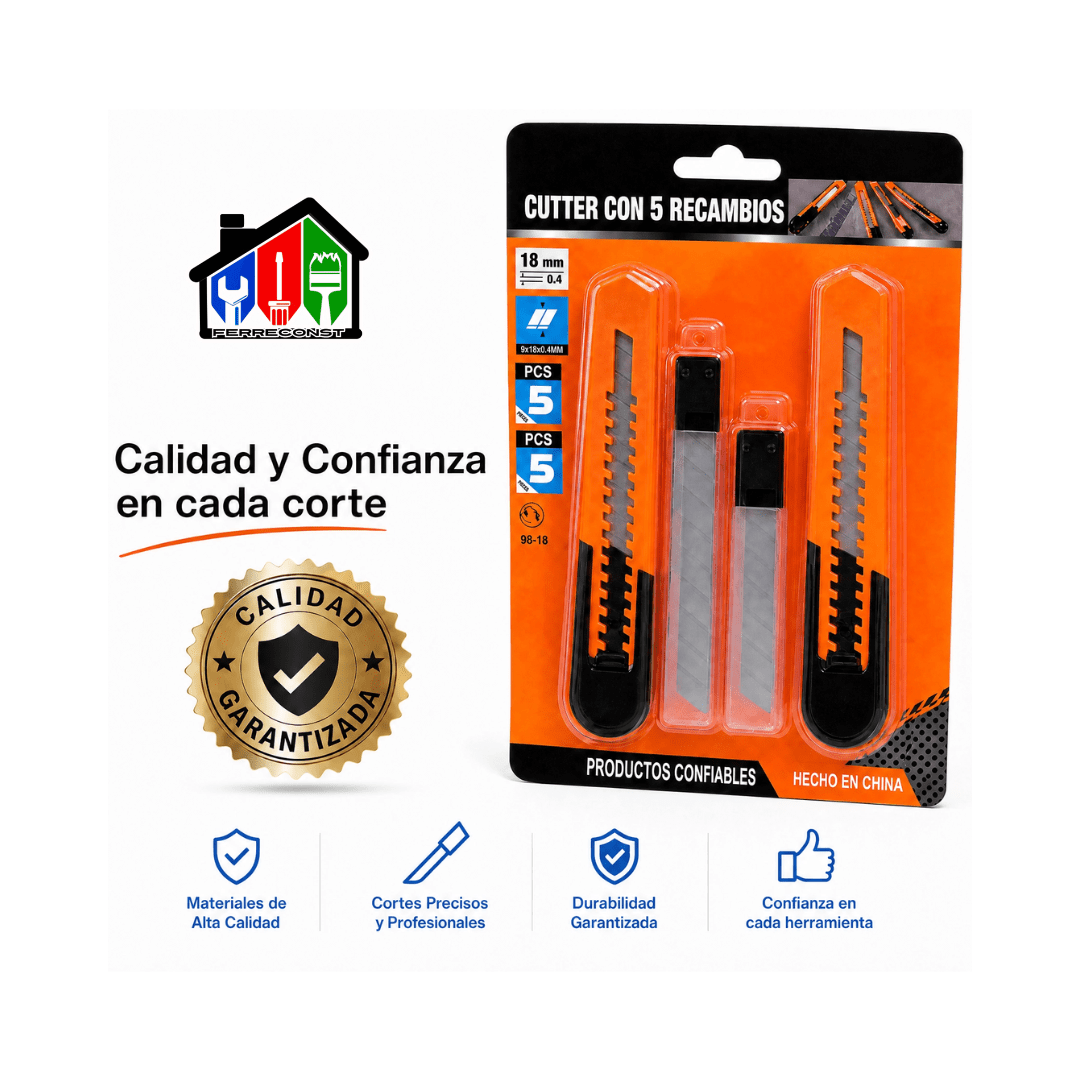 CORTA CARTON-CUTTER JUEGO CON 5 RECAMBIOS DE 9MM Y 18MM10