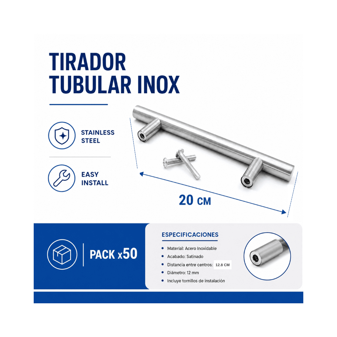 TIRADOR INOXIDABLE TUBULAR DE 20CM CAJA DE 50 UNIDADES10
