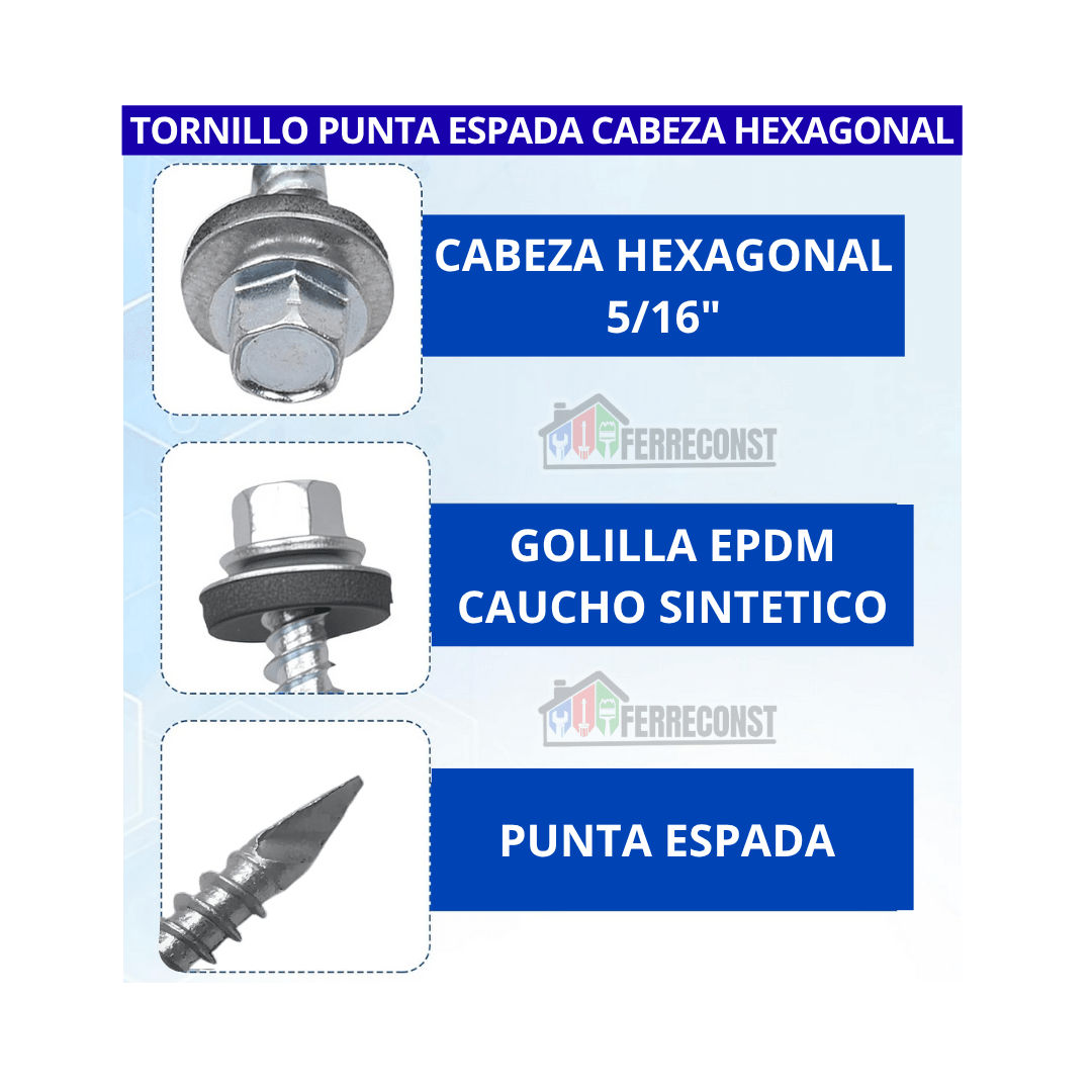TORNILLO P/ESPADA C/HEXAGONAL PARA TECHO 10X1 1/2 DE 100 UND3