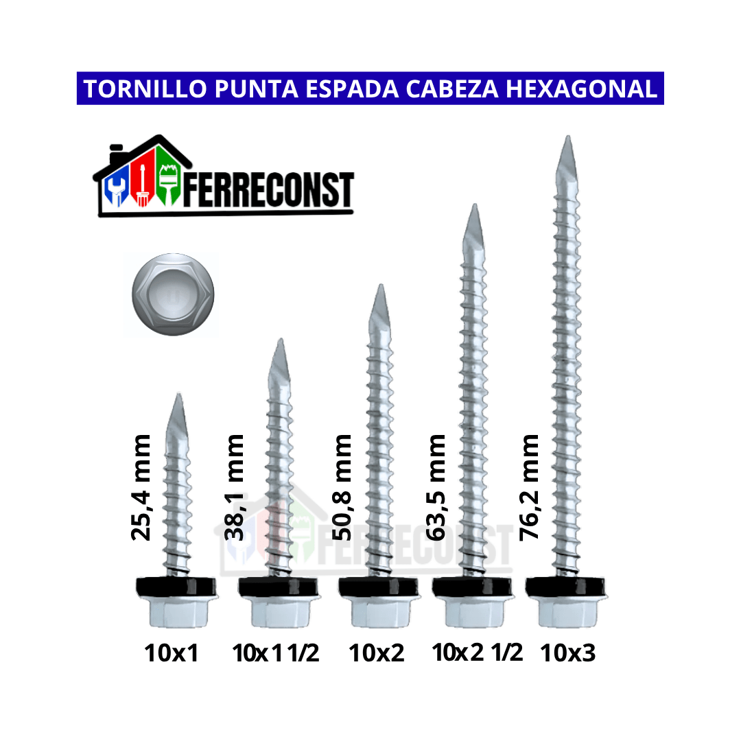 TORNILLO P/ESPADA C/HEXAGONAL PARA TECHO 10X1 1/2 DE 100 UND2