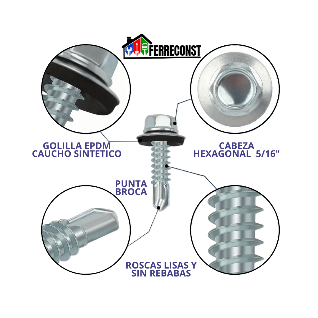 TORNILLO AUTOPERFORANTE CABEZA HEXAGONAL 12X1 1/4  X 100 PCS4