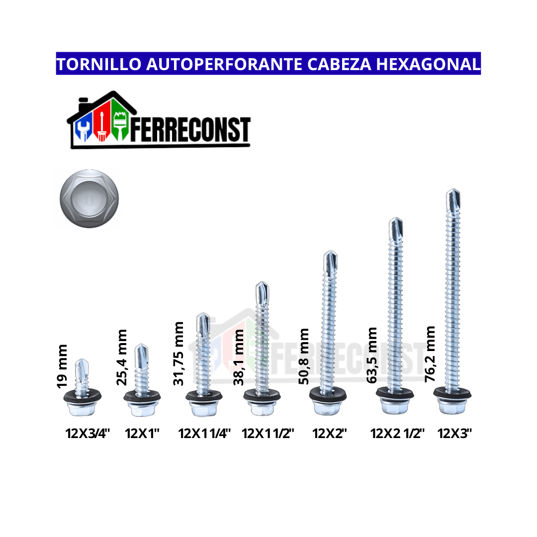 TORNILLO AUTOPERFORANTE CABEZA HEXAGONAL 12X1 1/4  X 100 PCS2
