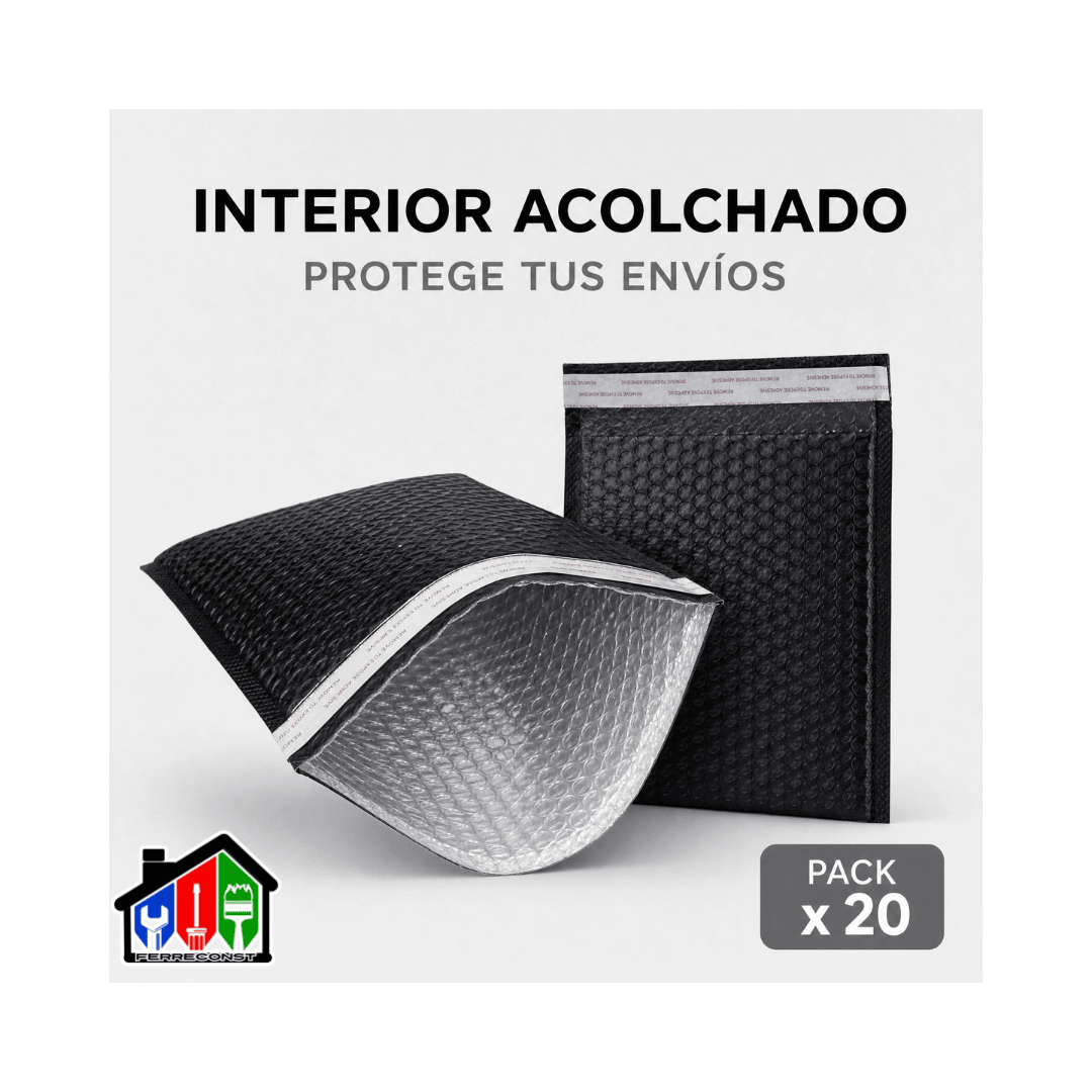 BOLSAS COURIER NEGRAS C/PLASTICO BURBUJA 20X25CM PACK 20 UD3