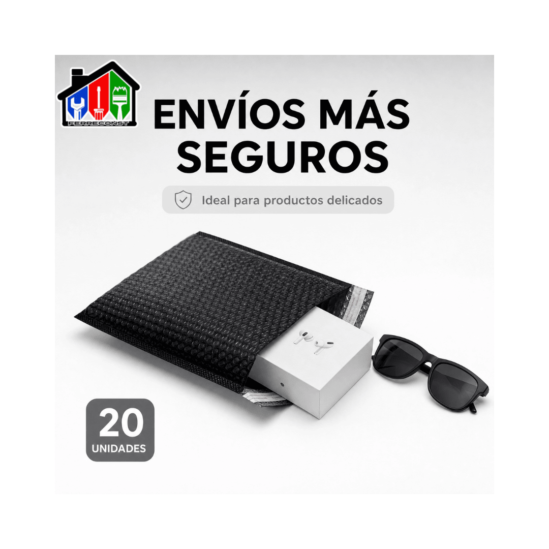 BOLSAS COURIER NEGRAS C/PLASTICO BURBUJA 30X35CM PACK 20 UD3