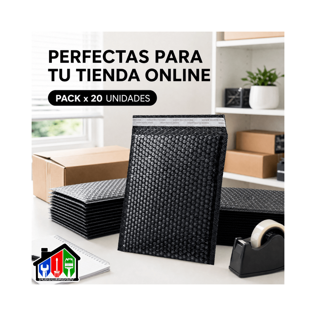 BOLSAS COURIER NEGRAS C/PLASTICO BURBUJA 20X25CM PACK 20 UD5