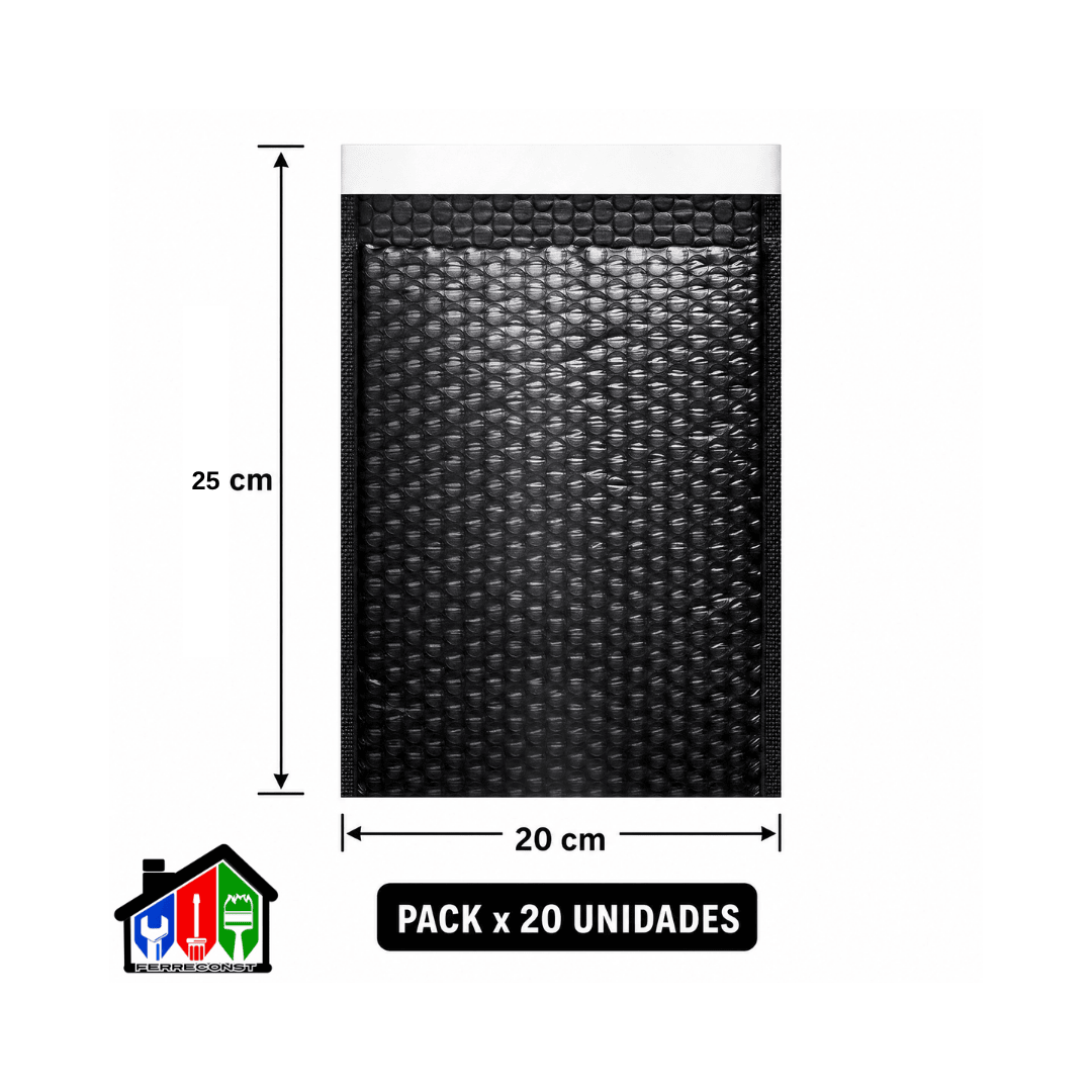 BOLSAS COURIER NEGRAS C/PLASTICO BURBUJA 20X25CM PACK 20 UD2