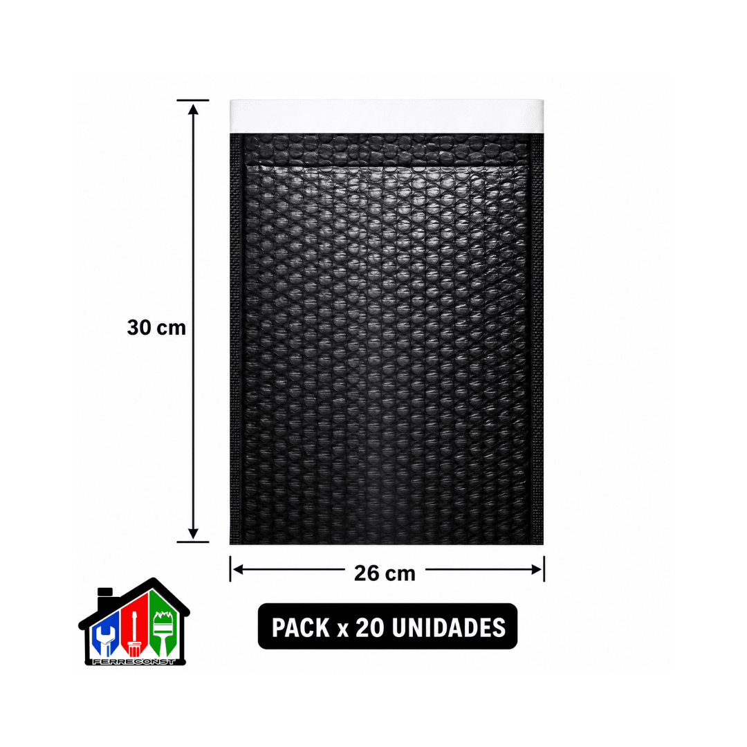 BOLSAS COURIER NEGRAS C/PLASTICO BURBUJA 26X30CM PACK 20 UD2