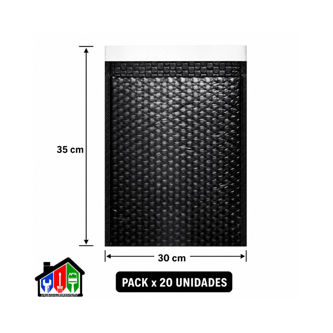 BOLSAS COURIER NEGRAS C/PLASTICO BURBUJA 30X35CM PACK 20 UD5