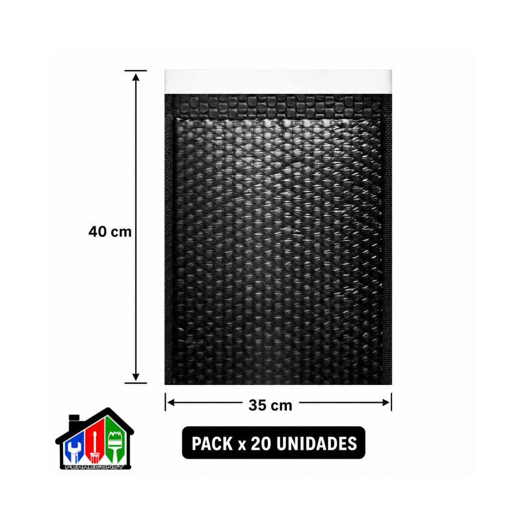 BOLSAS COURIER NEGRAS C/PLASTICO BURBUJA 35X40CM PACK 20 UD5