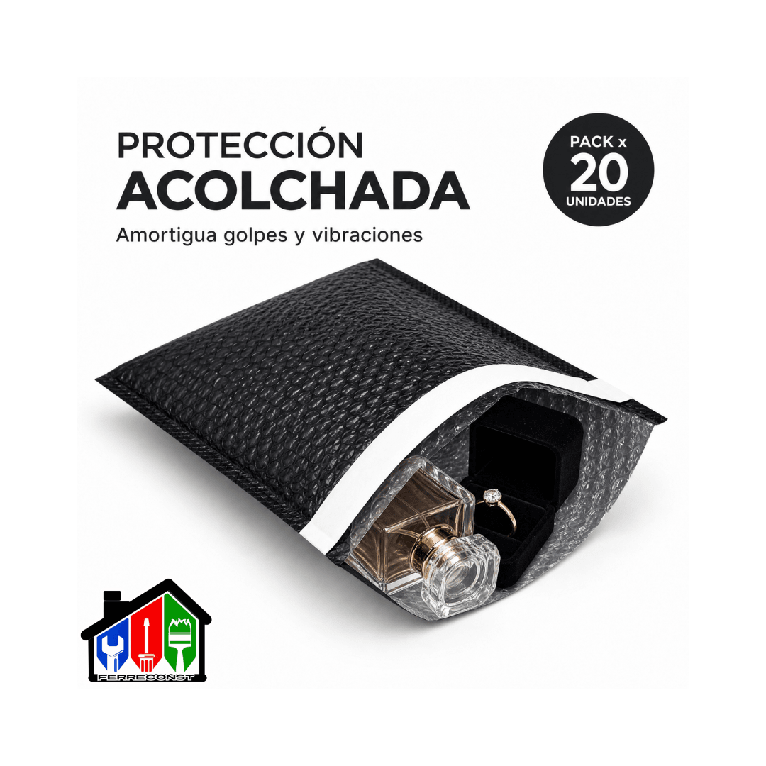 BOLSAS COURIER NEGRAS C/PLASTICO BURBUJA 35X40CM PACK 20 UD6