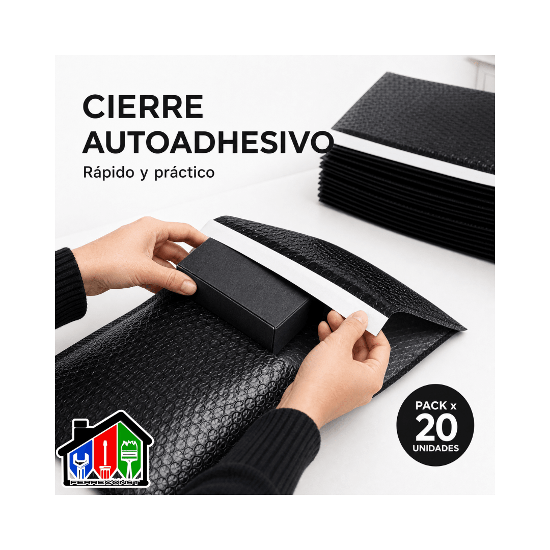 BOLSAS COURIER NEGRAS C/PLASTICO BURBUJA 30X35CM PACK 20 UD7