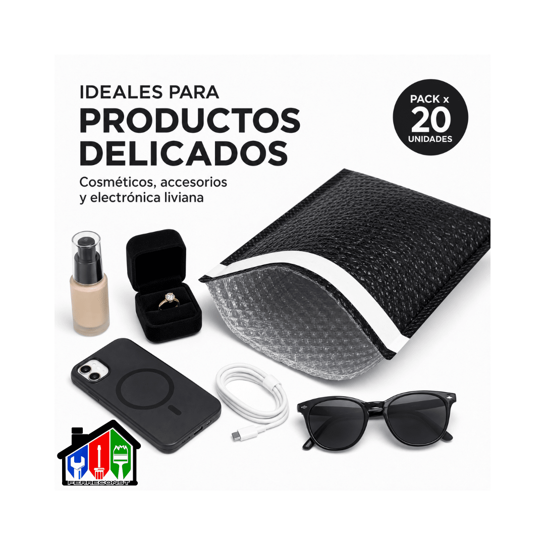 BOLSAS COURIER NEGRAS C/PLASTICO BURBUJA 30X35CM PACK 20 UD8