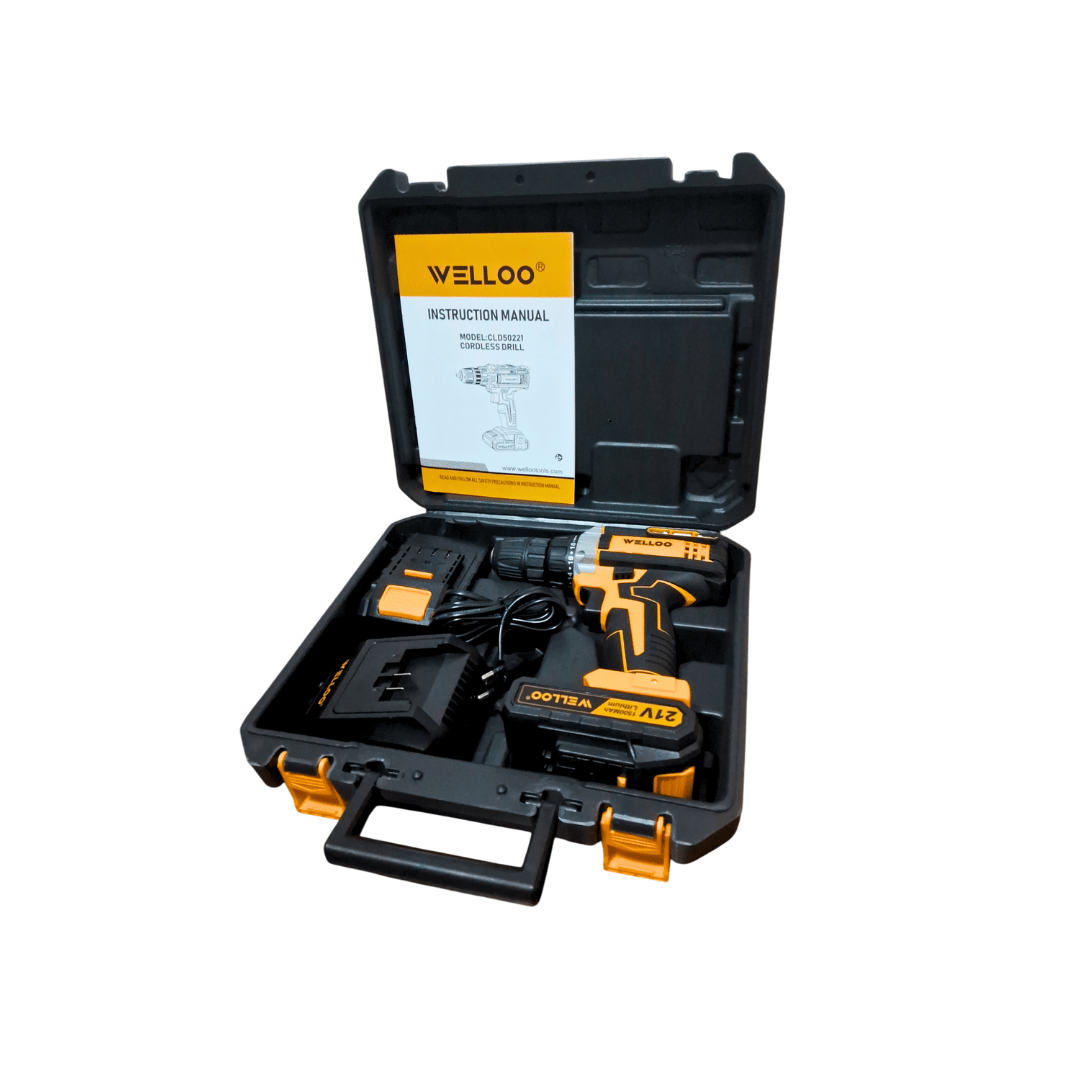 TALADRO INALAMBRICO 21V + 2 BATERIAS WELLOO2