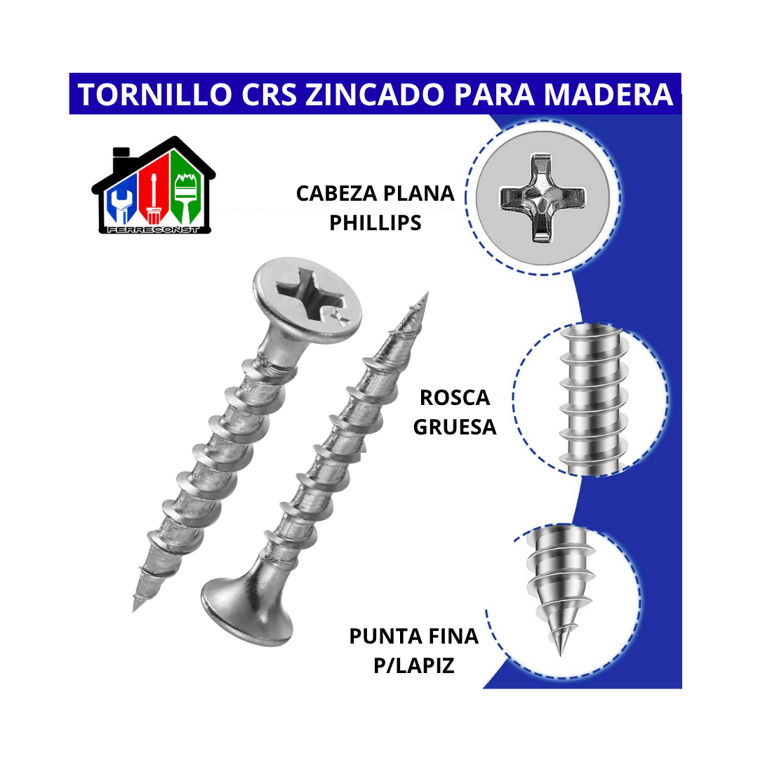 TORNILLO CRS PARA MADERA 6X2 1/2 ZN CAJA 100 PCS4