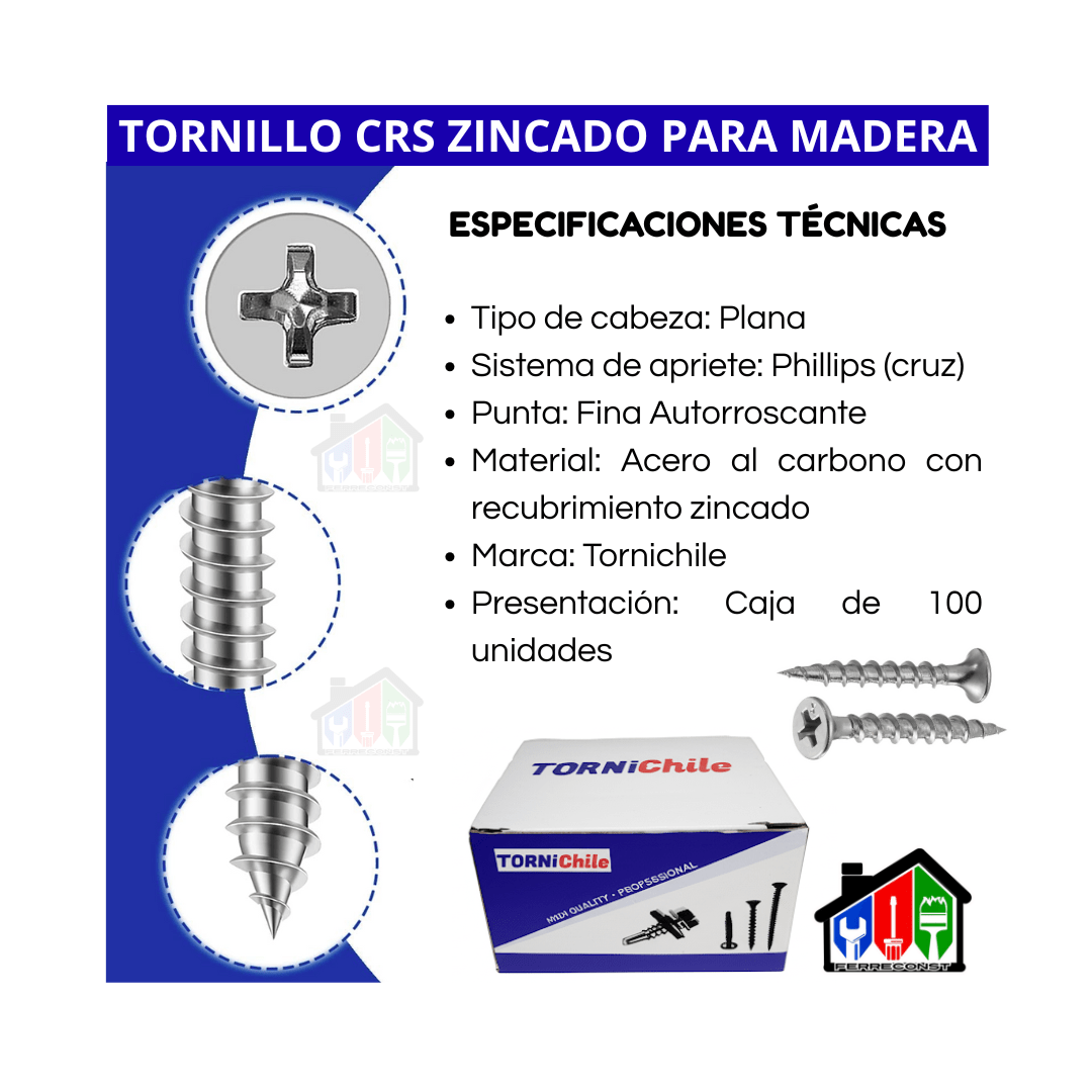 TORNILLO CRS PARA MADERA 6X2 1/2 ZN CAJA 100 PCS2